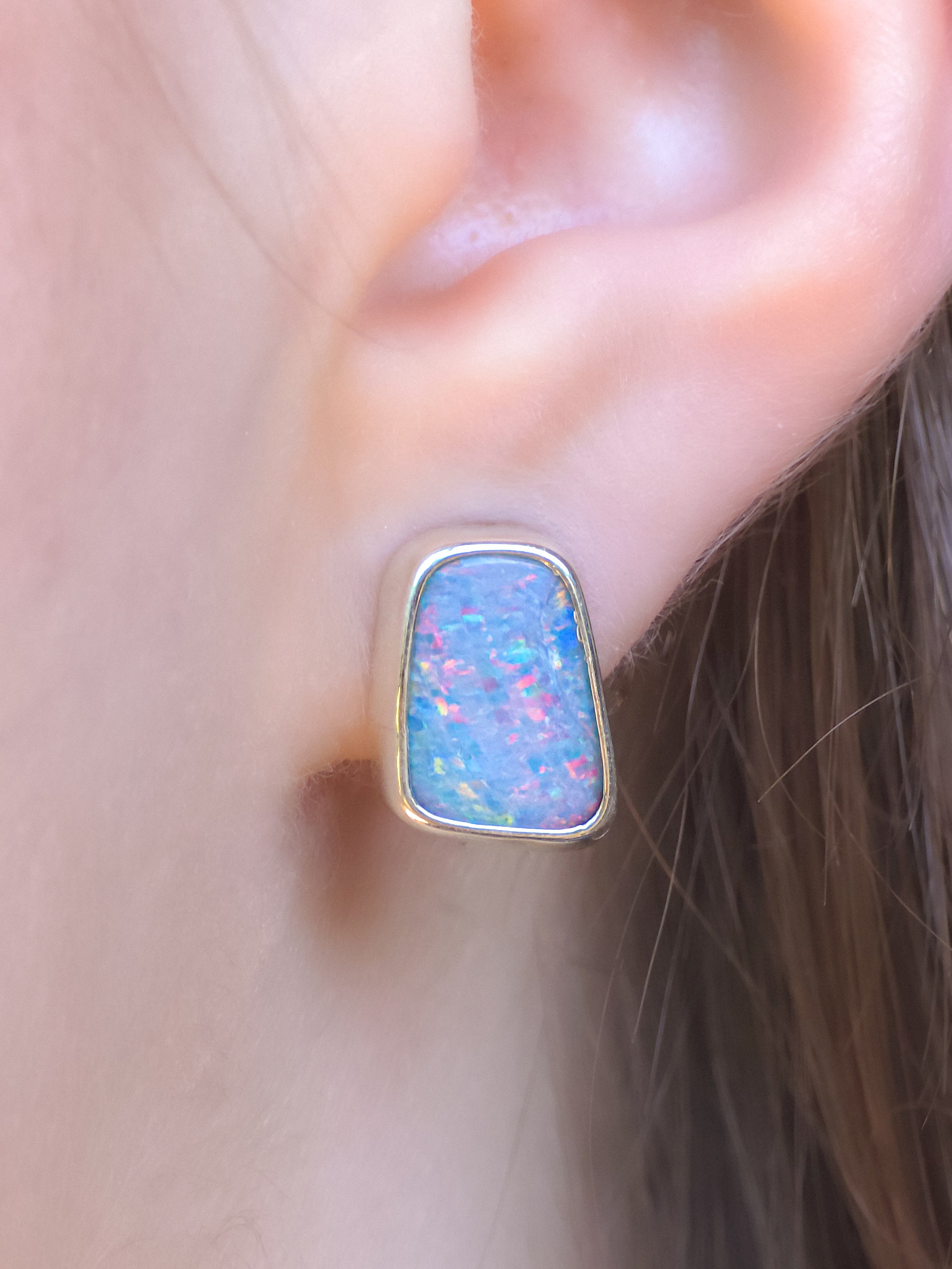 ANGEL | Australian opal stud earrings / 925 silver / Coober Pedy opal doublet / statement earrings / rainbow opal studs