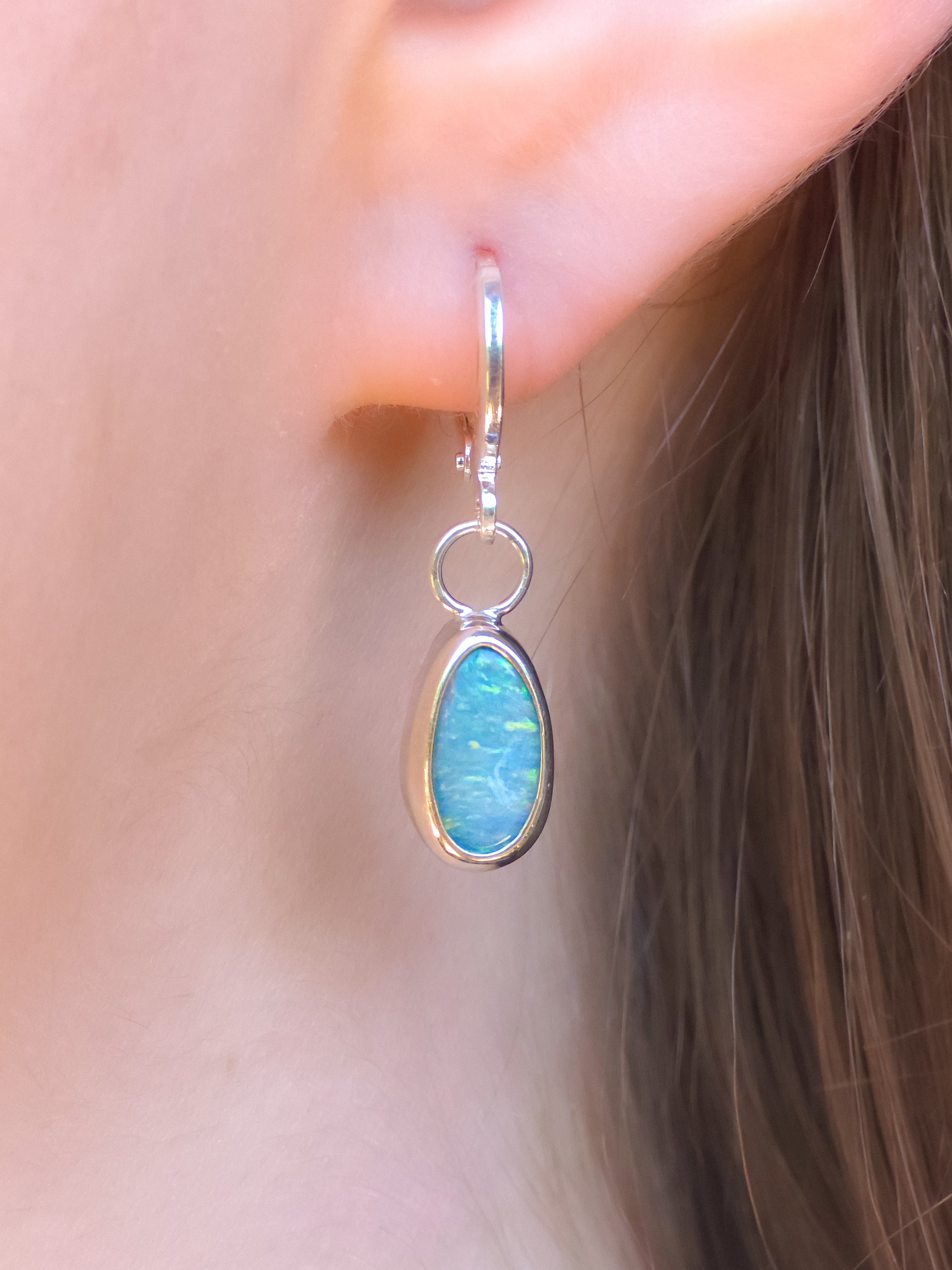 SEA DROPS | Australian opal drop earrings / 925 silver / Coober Pedy opal doublet / euro hoop earrings