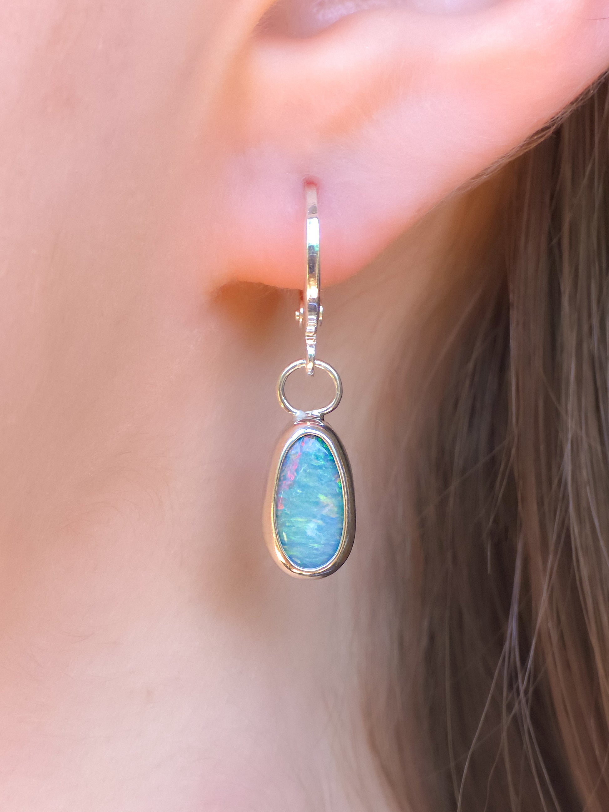 SEA DROPS | Australian opal drop earrings / 925 silver / Coober Pedy opal doublet / euro hoop earrings