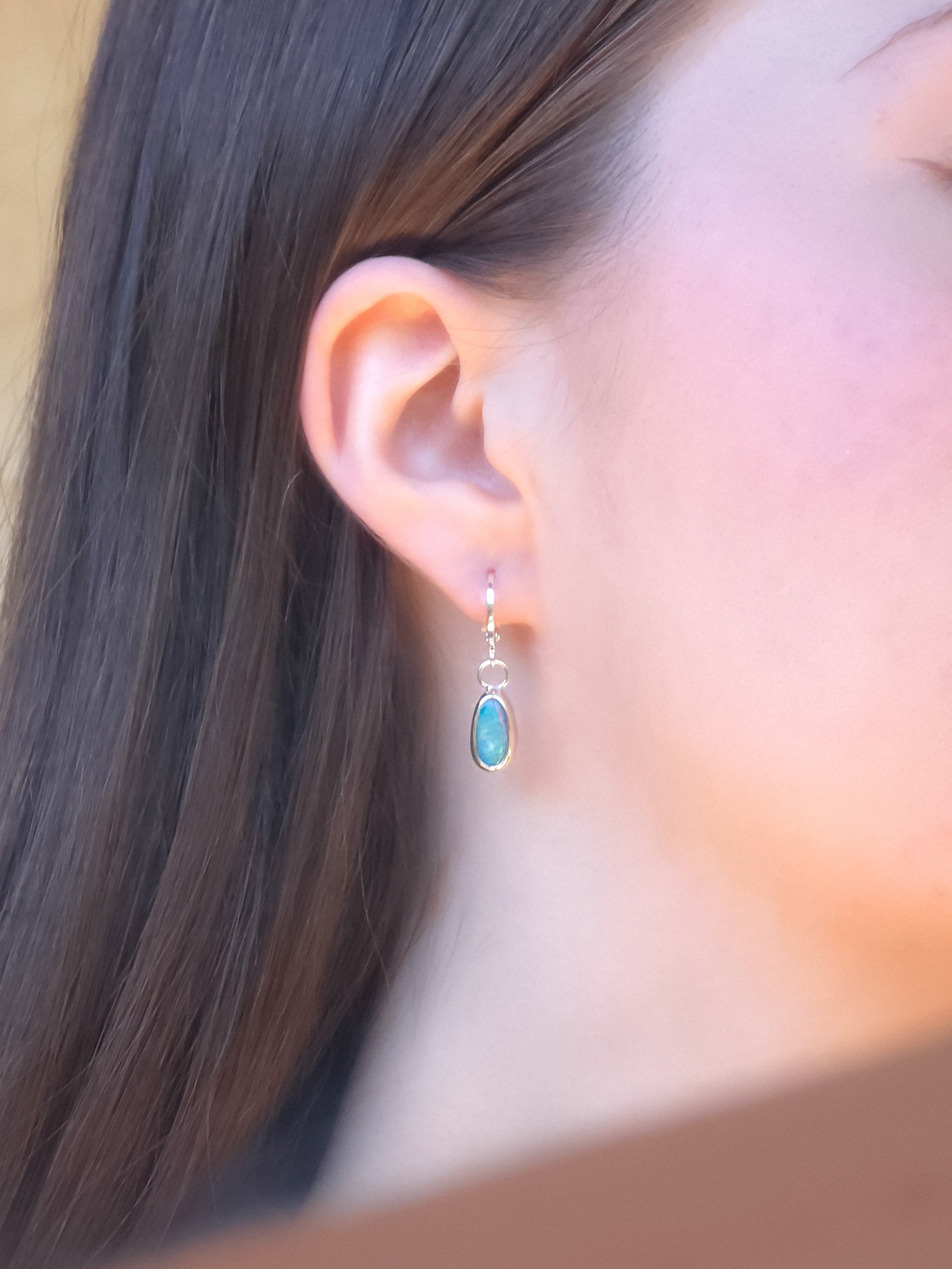 SEA DROPS | Australian opal drop earrings / 925 silver / Coober Pedy opal doublet / euro hoop earrings