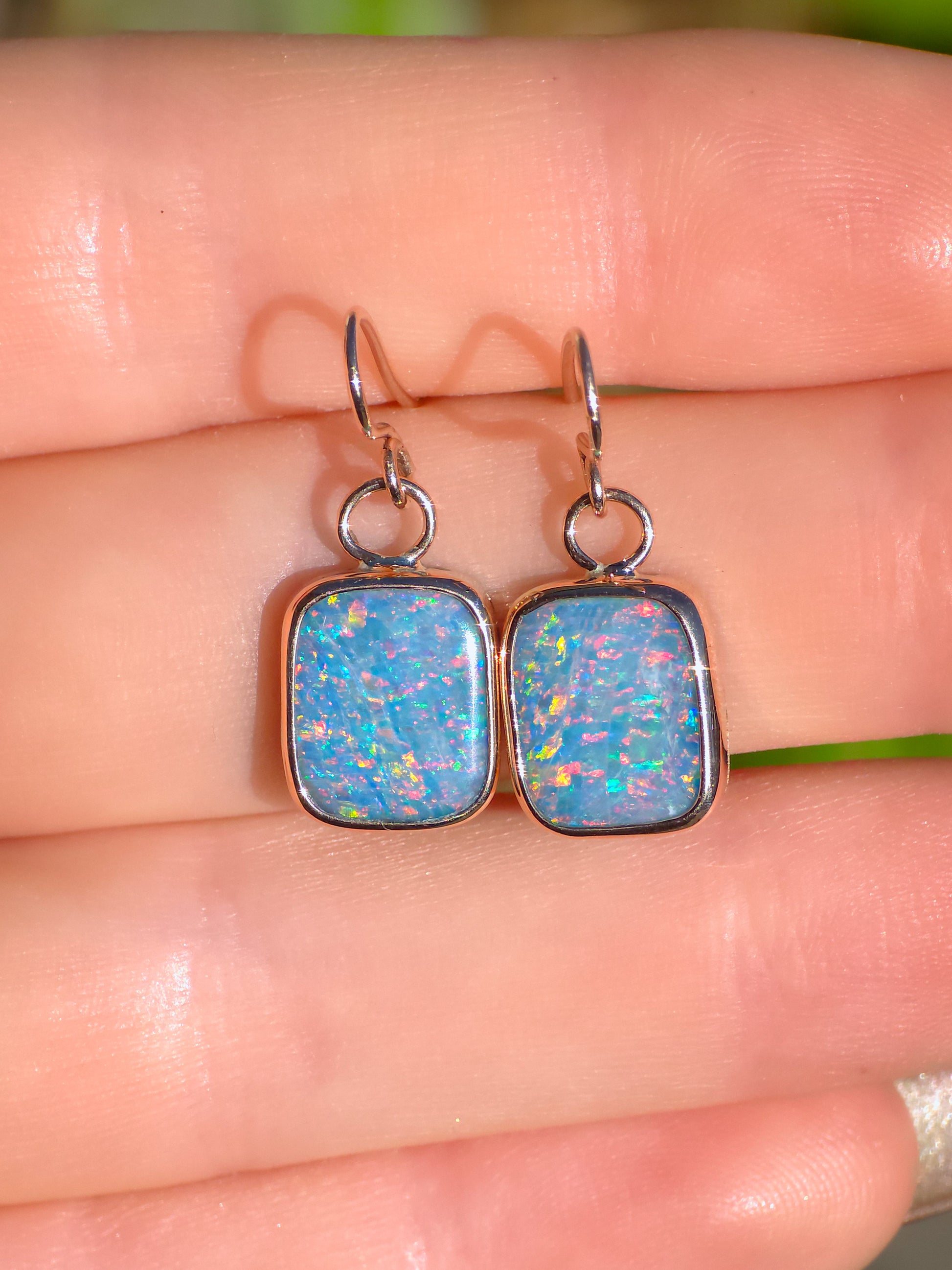 14K Rose Gold Australian Opal doublet earrings / Shepherd's hooks / solid gold / Dainty charms