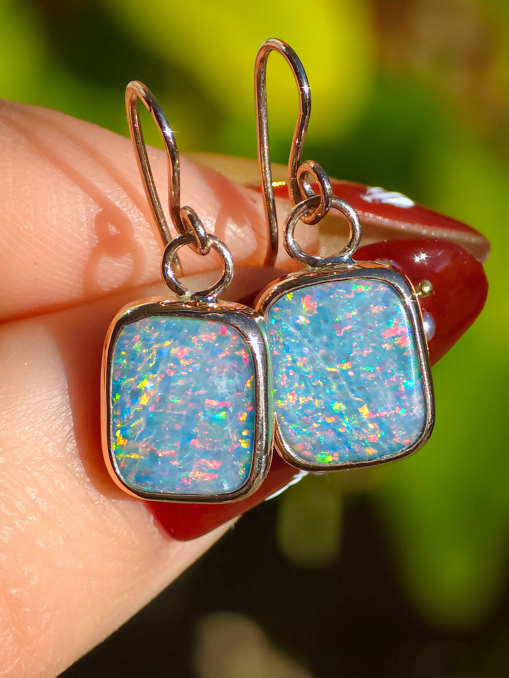 14K Rose Gold Australian Opal doublet earrings / Shepherd's hooks / solid gold / Dainty charms