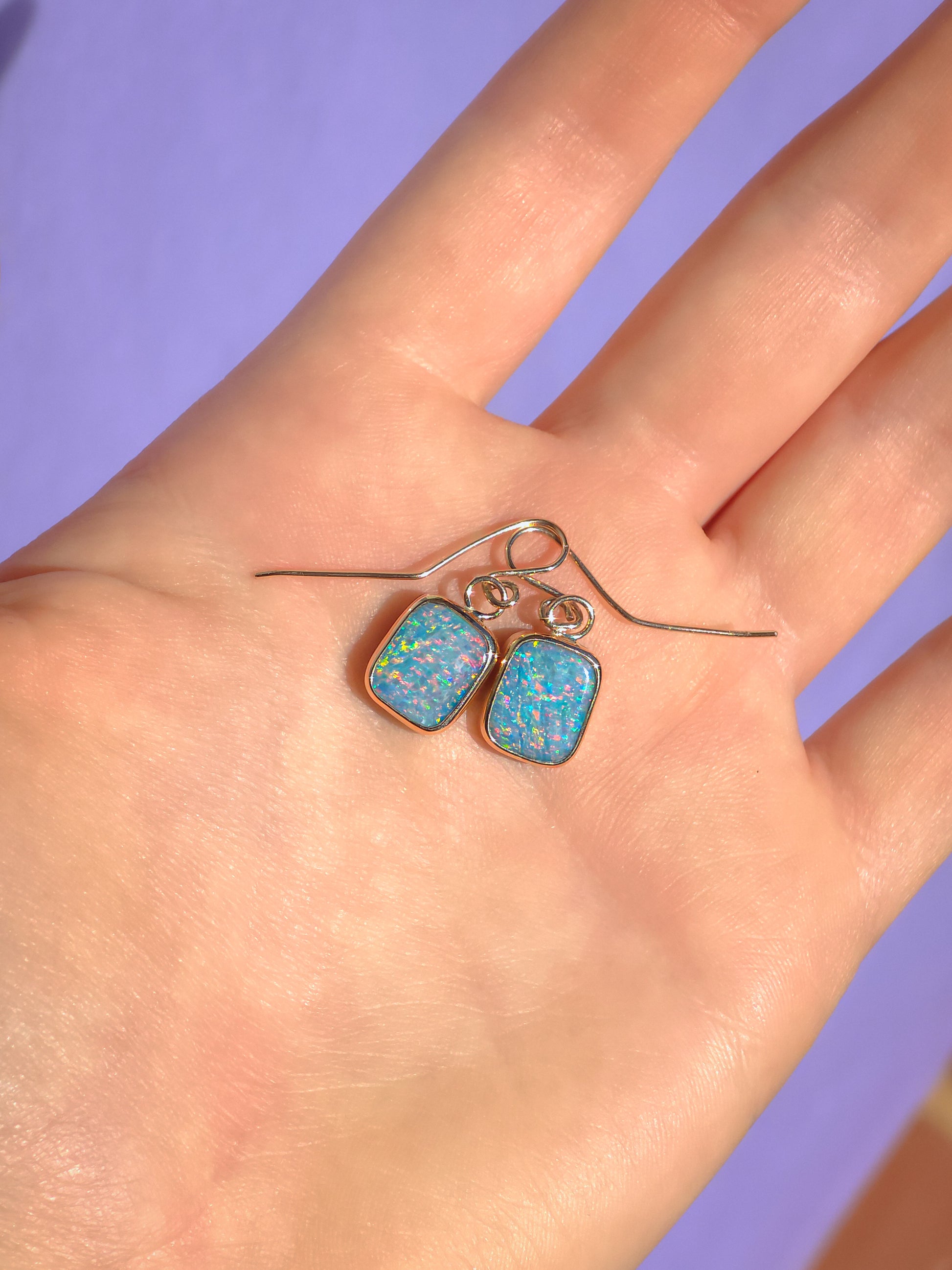 14K Rose Gold Australian Opal doublet earrings / Shepherd's hooks / solid gold / Dainty charms