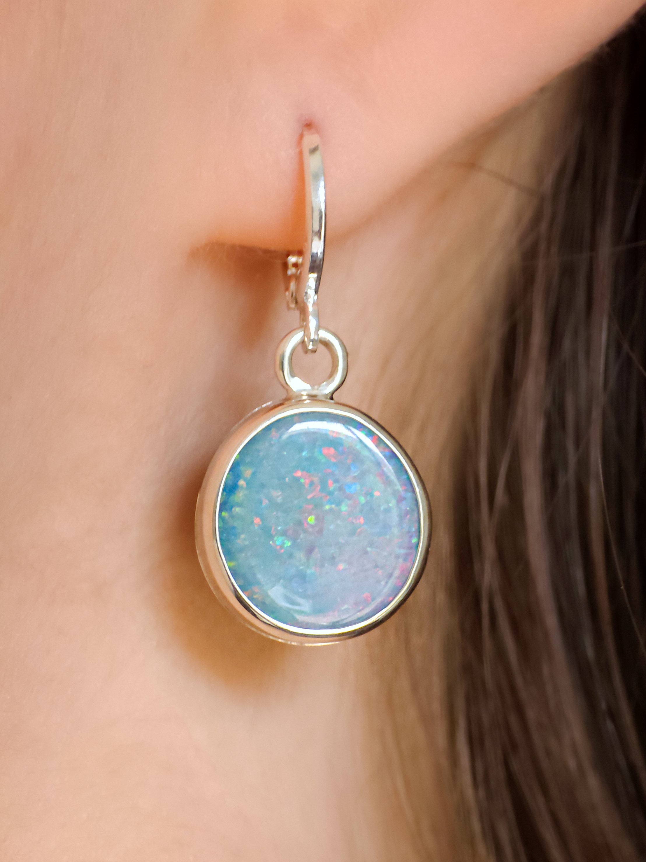 BLOSSOMS | Australian opal drop earrings / 925 silver / Coober Pedy opal doublet / euro hoop earrings