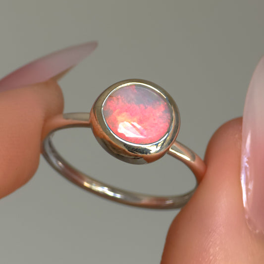 Red Solid Australian Opal ring / Free Sizing / 925 silver / Coober Pedy White opal / Dainty ring / Minimal ring