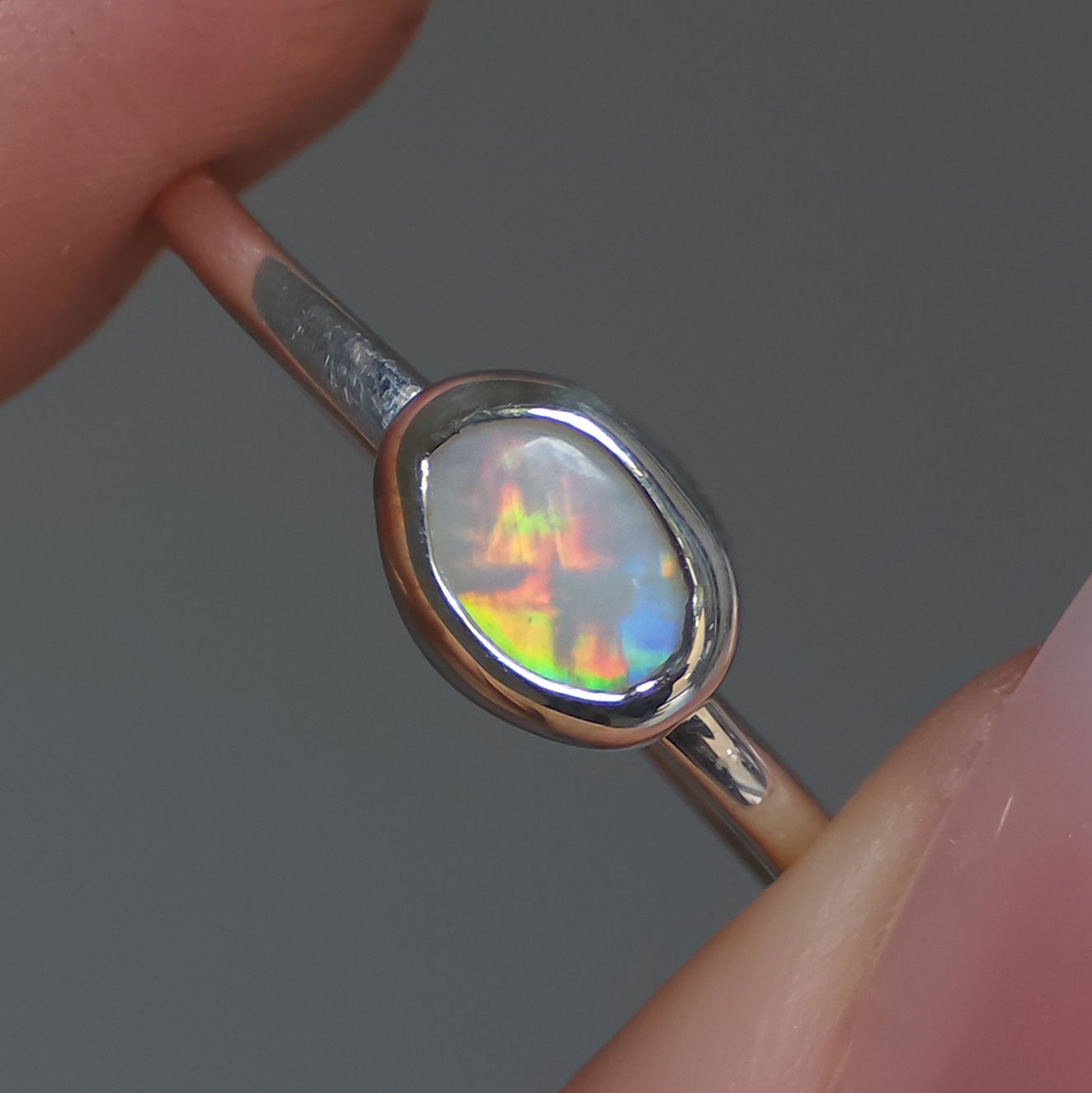 Solid Australian Opal ring / Free Sizing / 925 silver / Coober Pedy White opal / Dainty ring / Minimal ring