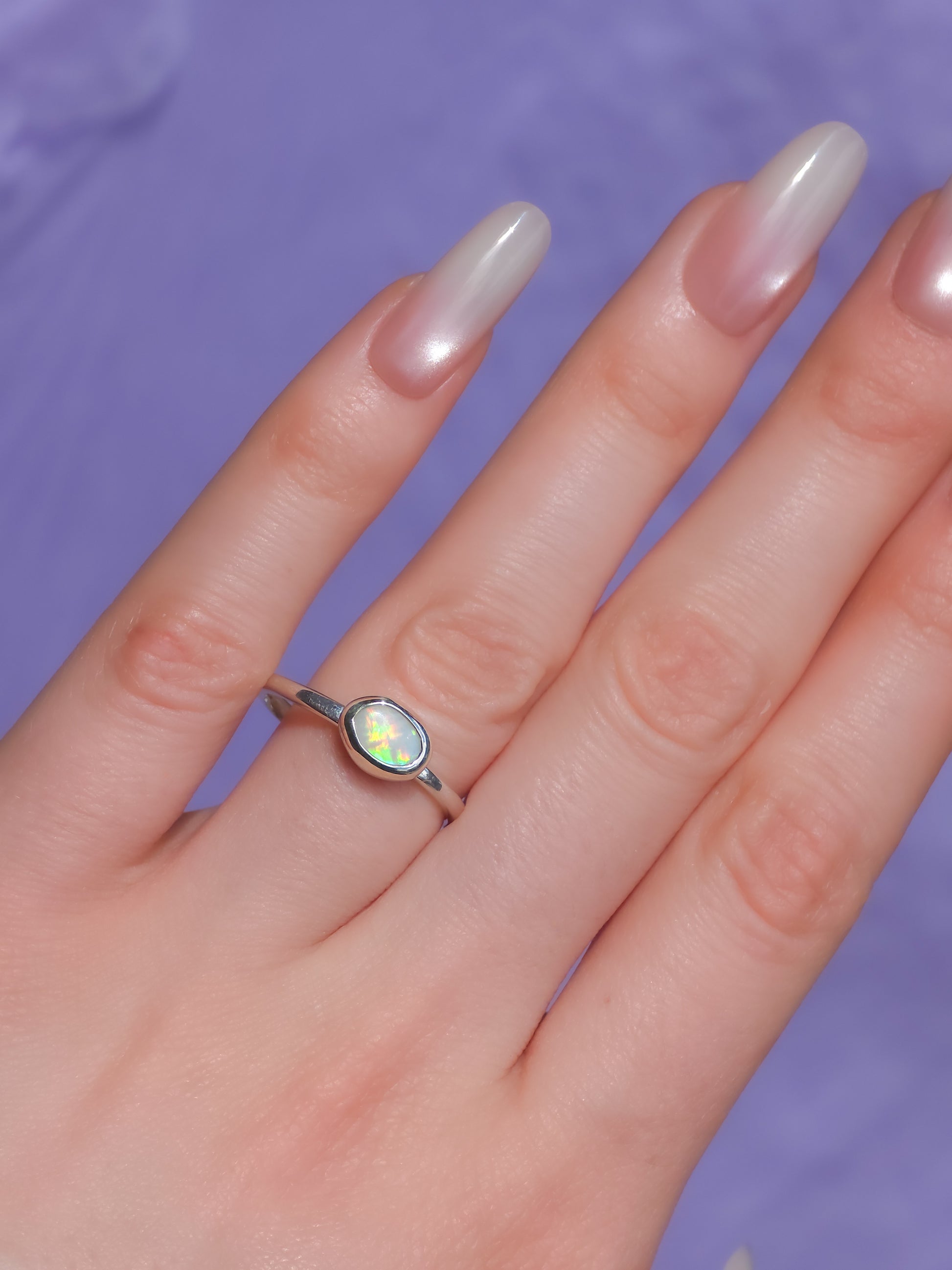 Solid Australian Opal ring / Free Sizing / 925 silver / Coober Pedy White opal / Dainty ring / Minimal ring