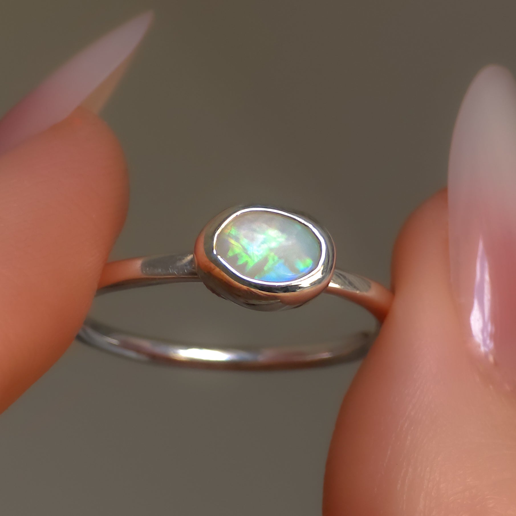 Solid Australian Opal ring / Free Sizing / 925 silver / Coober Pedy White opal / Dainty ring / Minimal ring