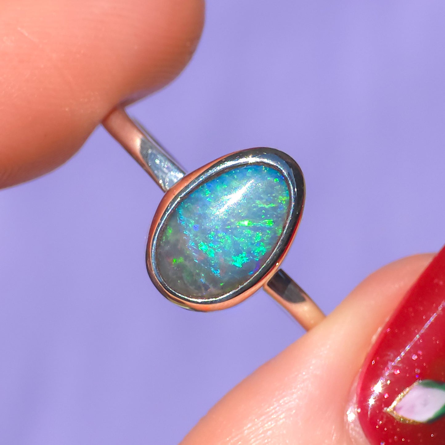 ELORA | Australian Mintabie opal doublet ring / Free Sizing / 925 solid silver / minimal jewelry