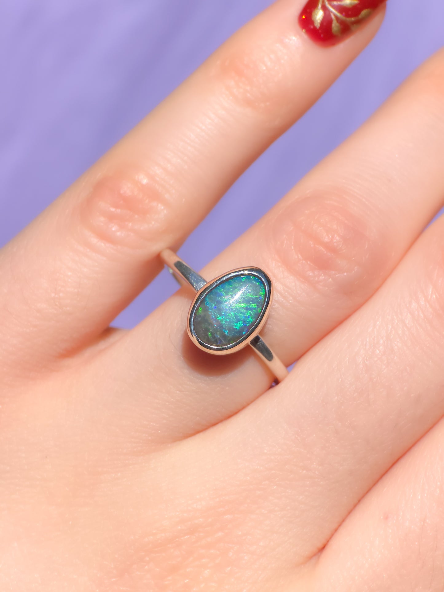 ELORA | Australian Mintabie opal doublet ring / Free Sizing / 925 solid silver / minimal jewelry