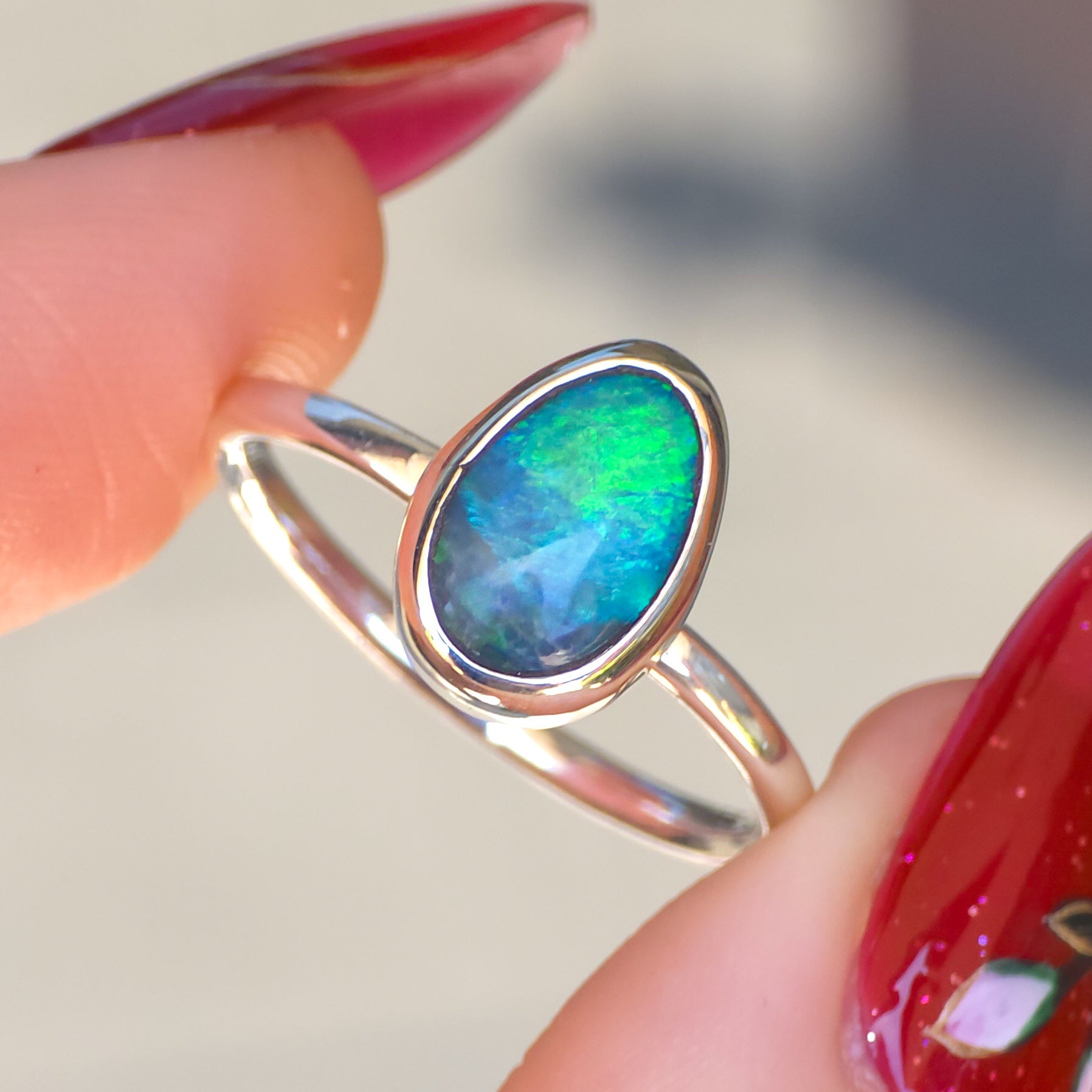 ELORA | Australian Mintabie opal doublet ring / Free Sizing / 925 solid silver / minimal jewelry