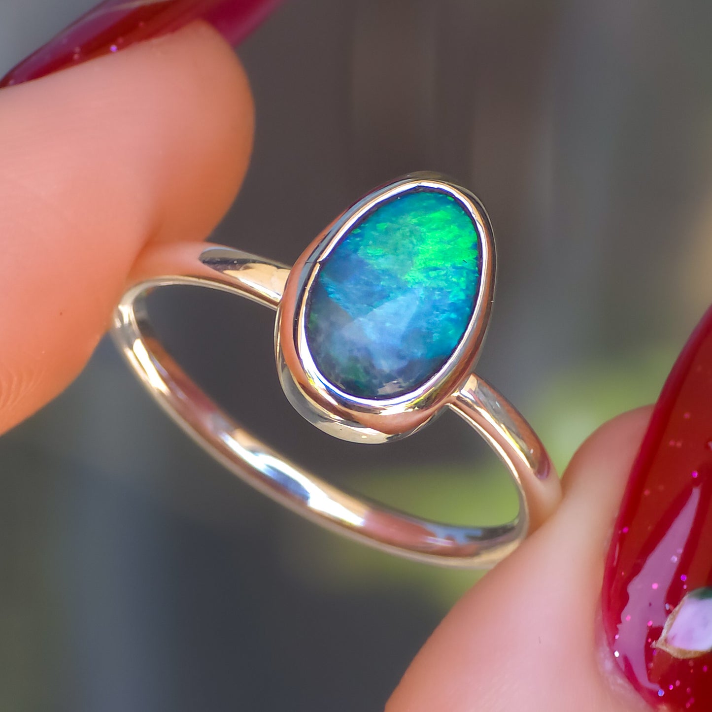 ELORA | Australian Mintabie opal doublet ring / Free Sizing / 925 solid silver / minimal jewelry