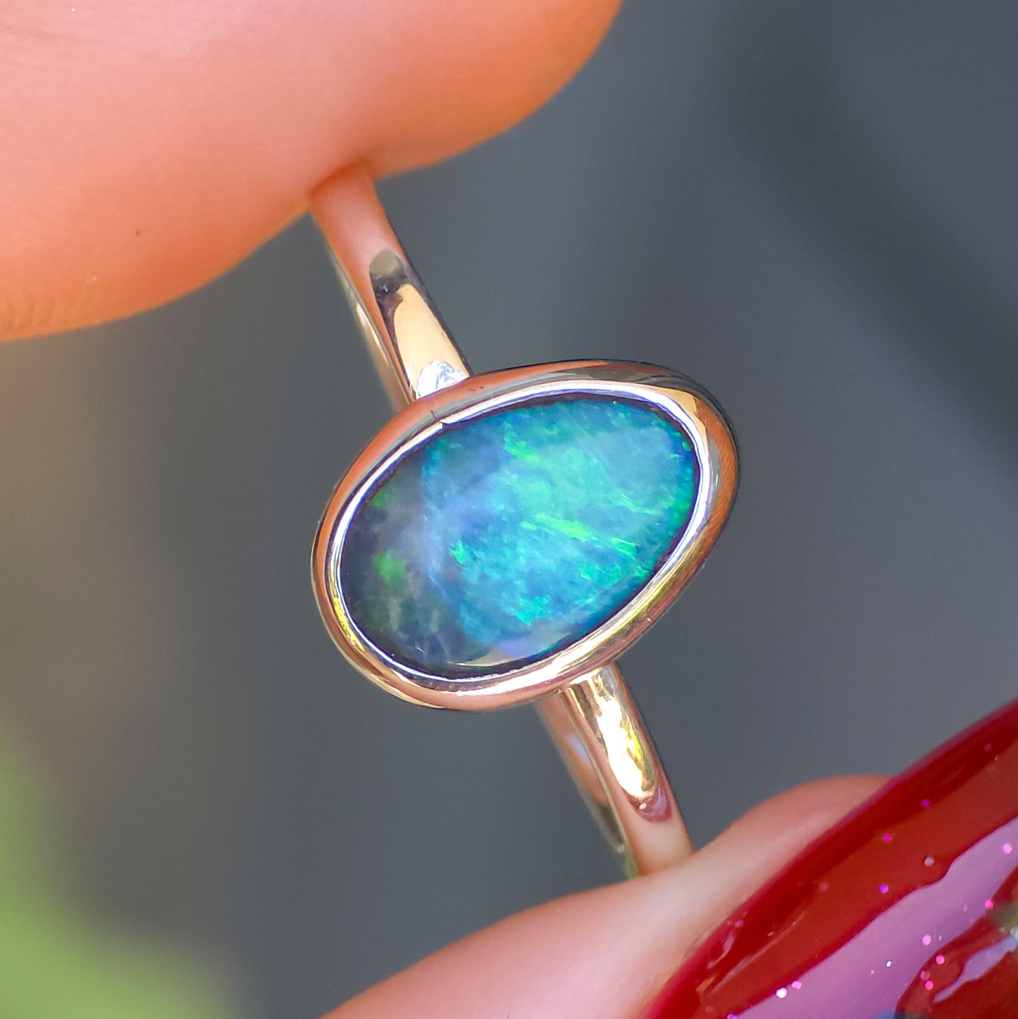 ELORA | Australian Mintabie opal doublet ring / Free Sizing / 925 solid silver / minimal jewelry
