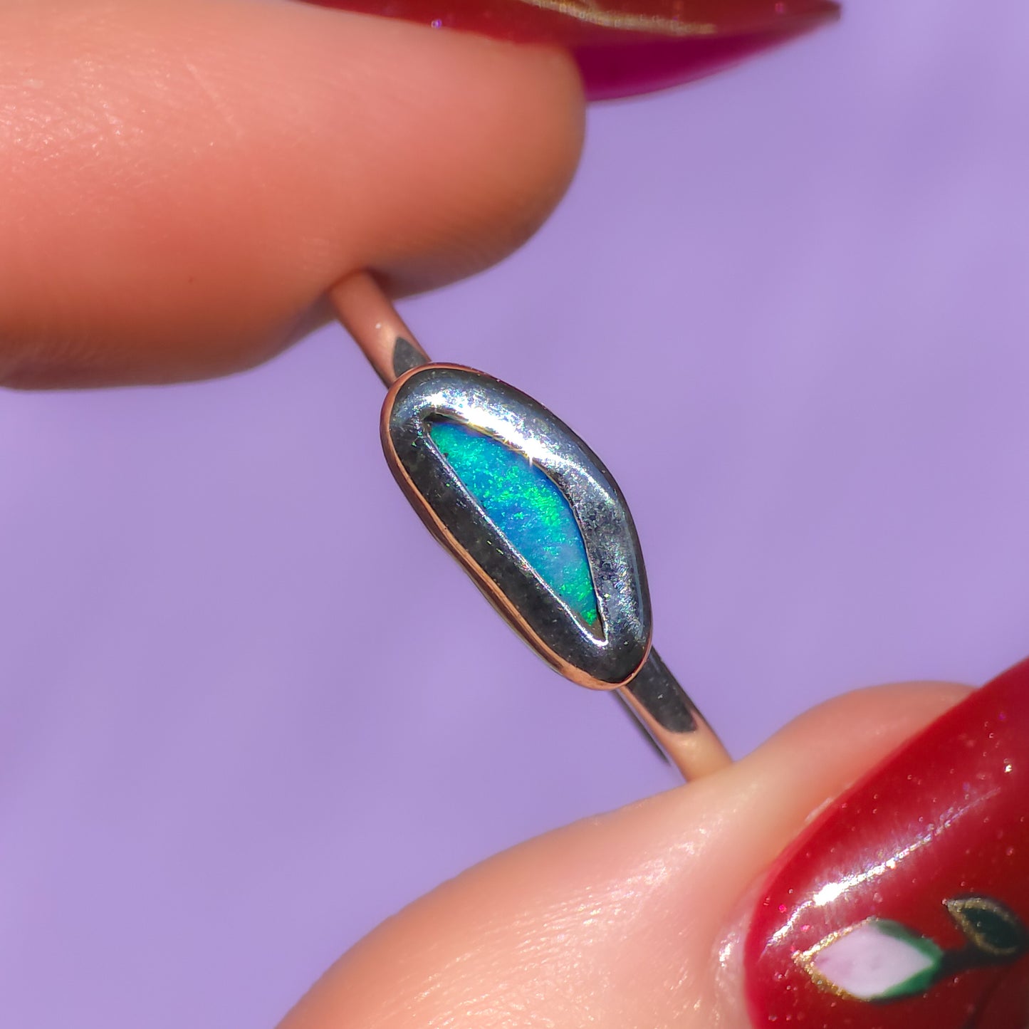 SILVER | Australian Mintabie opal doublet ring / Free Sizing / 925 solid silver / minimal jewelry