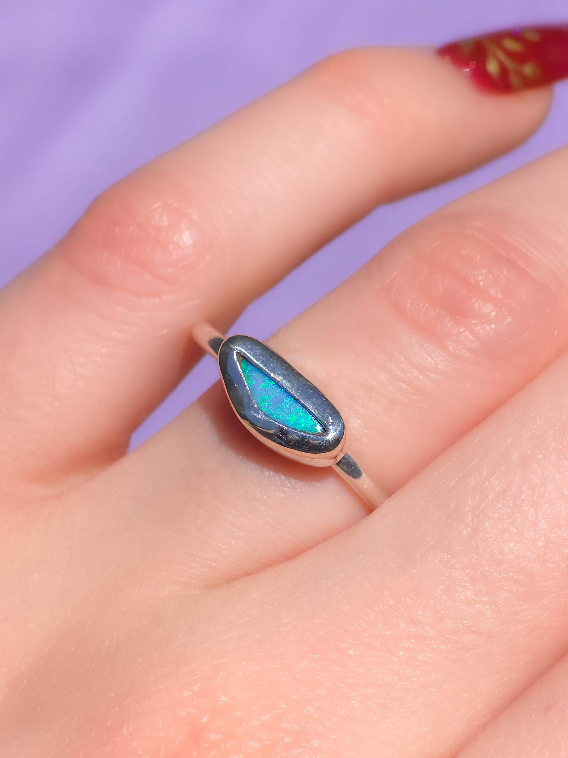 SILVER | Australian Mintabie opal doublet ring / Free Sizing / 925 solid silver / minimal jewelry