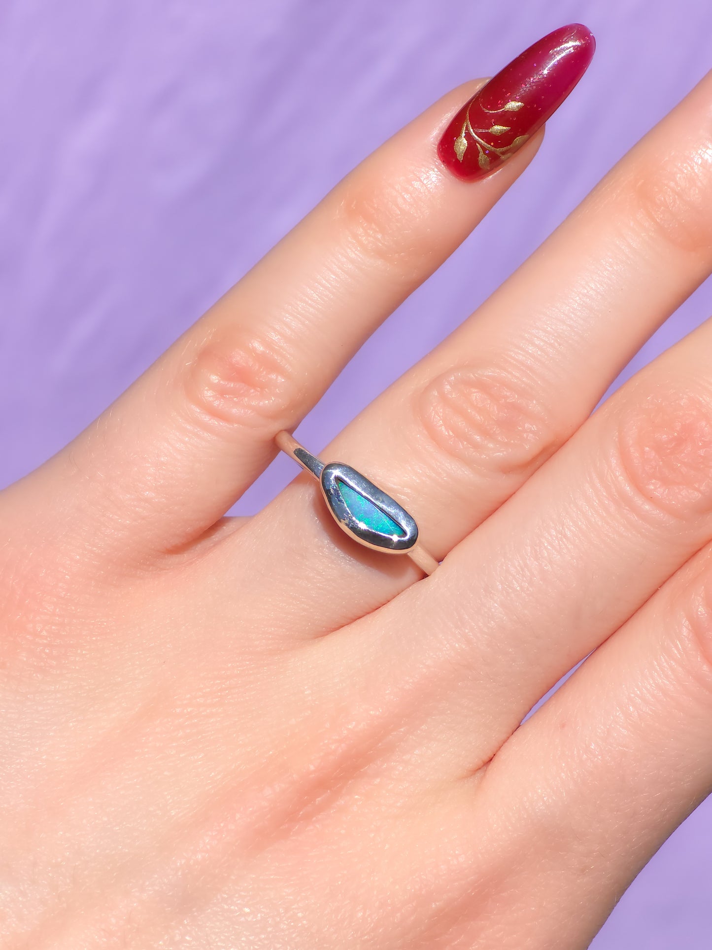 SILVER | Australian Mintabie opal doublet ring / Free Sizing / 925 solid silver / minimal jewelry
