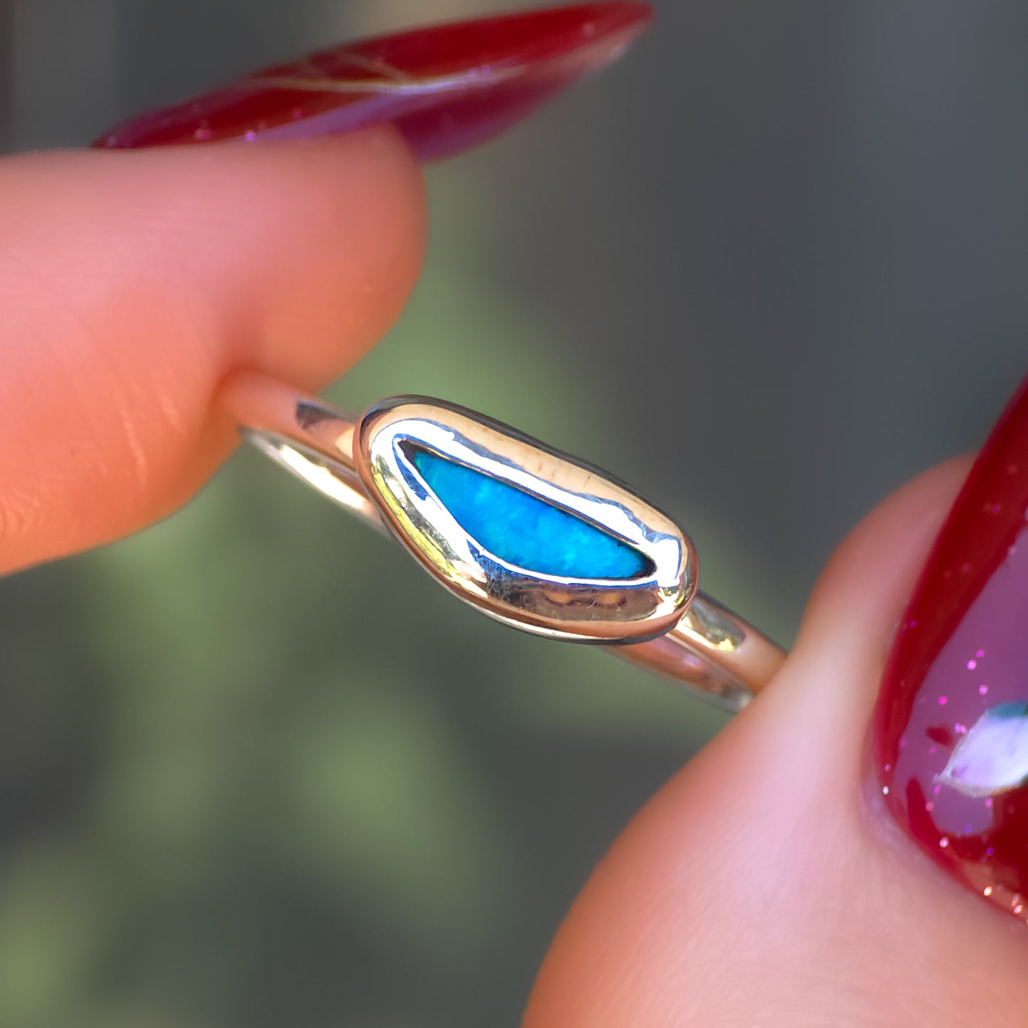 SILVER | Australian Mintabie opal doublet ring / Free Sizing / 925 solid silver / minimal jewelry