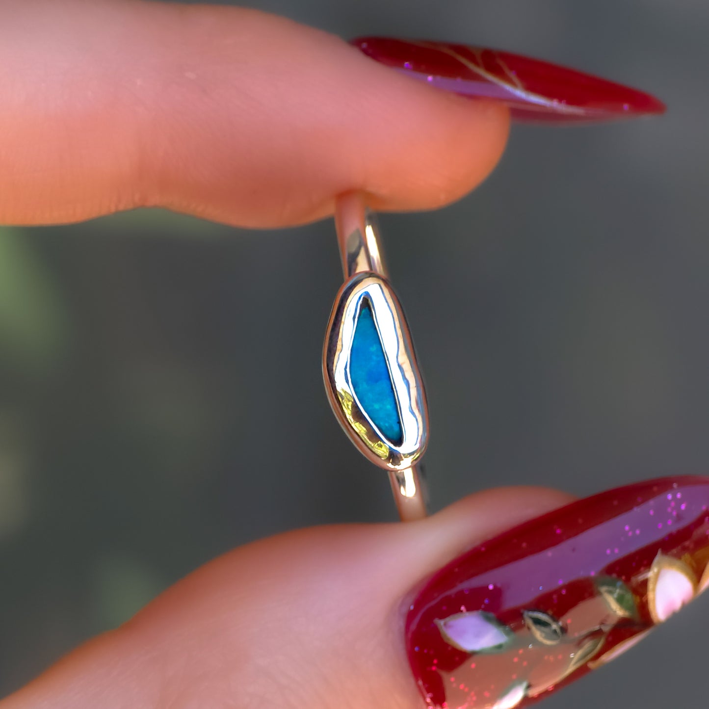 SILVER | Australian Mintabie opal doublet ring / Free Sizing / 925 solid silver / minimal jewelry