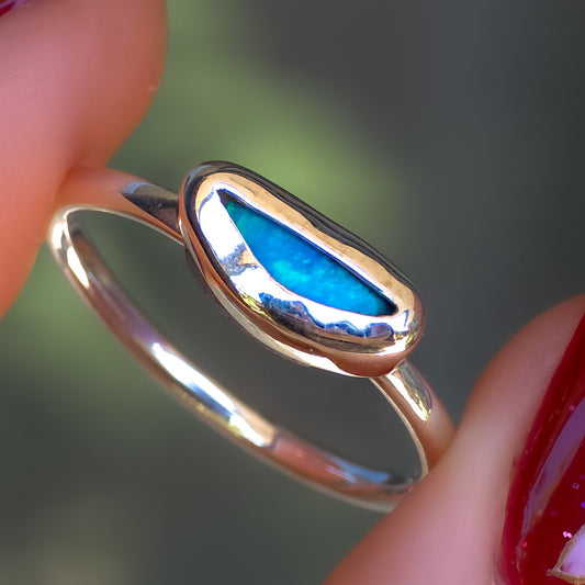 SILVER | Australian Mintabie opal doublet ring / Free Sizing / 925 solid silver / minimal jewelry