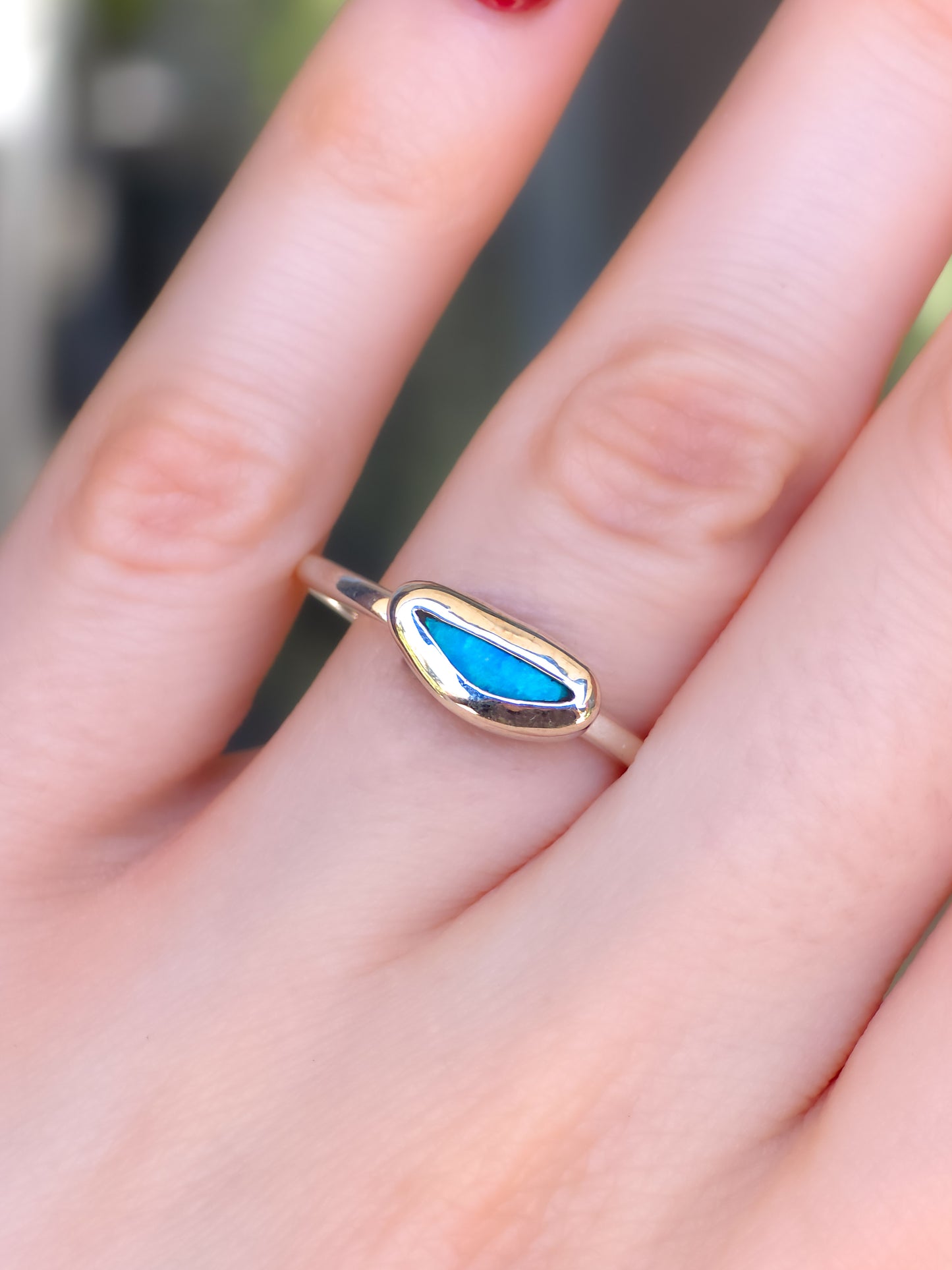 SILVER | Australian Mintabie opal doublet ring / Free Sizing / 925 solid silver / minimal jewelry
