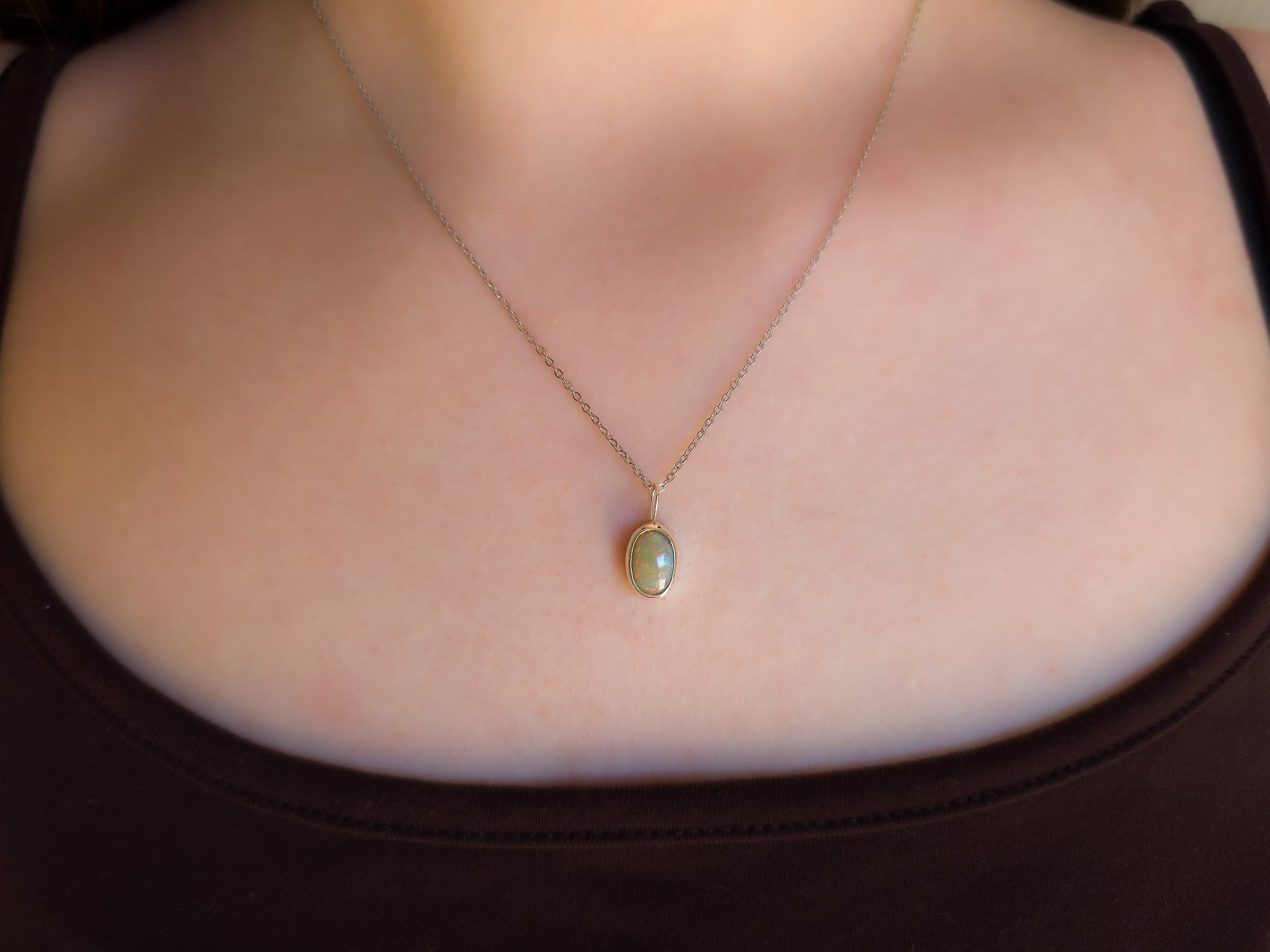 FLORA | Mintabie opal doublet pendant / 925 Silver / Australian opal necklace