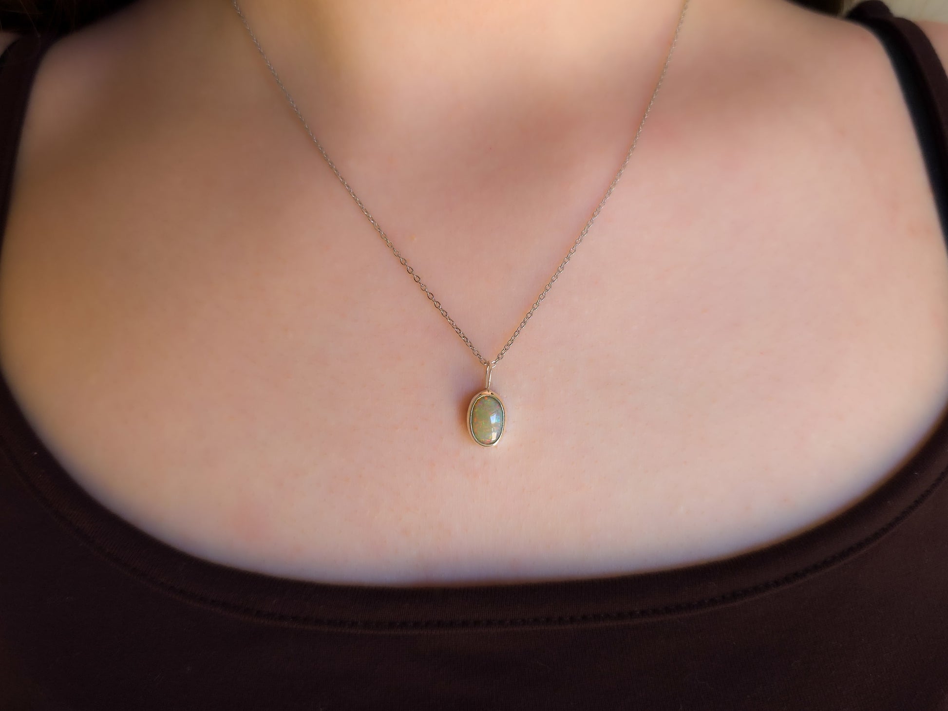 FLORA | Mintabie opal doublet pendant / 925 Silver / Australian opal necklace