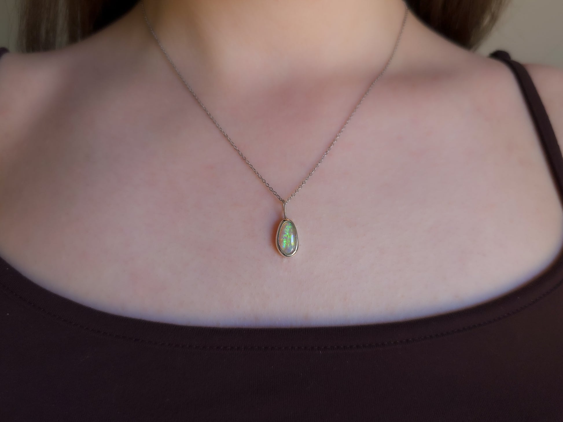 FERN | Solid Crystal Mintabie opal pendant / 925 Silver / Australian opal necklace