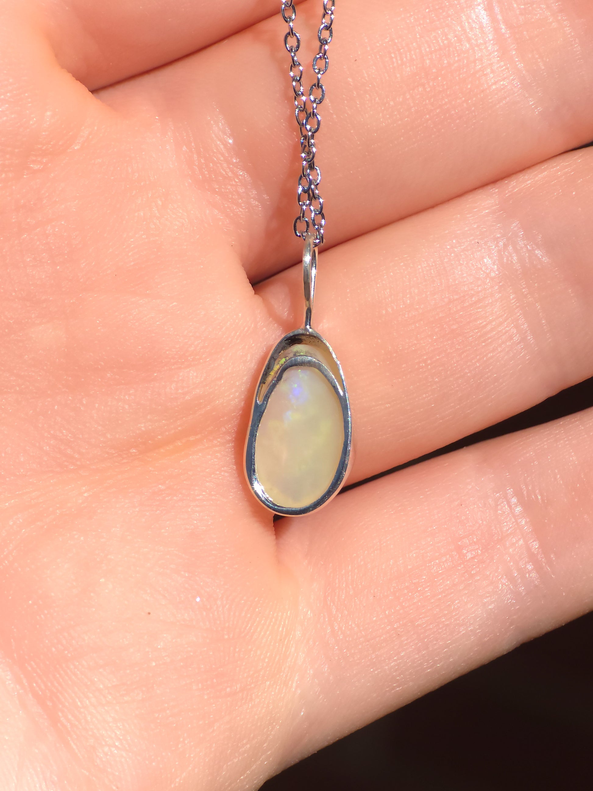 FERN | Solid Crystal Mintabie opal pendant / 925 Silver / Australian opal necklace