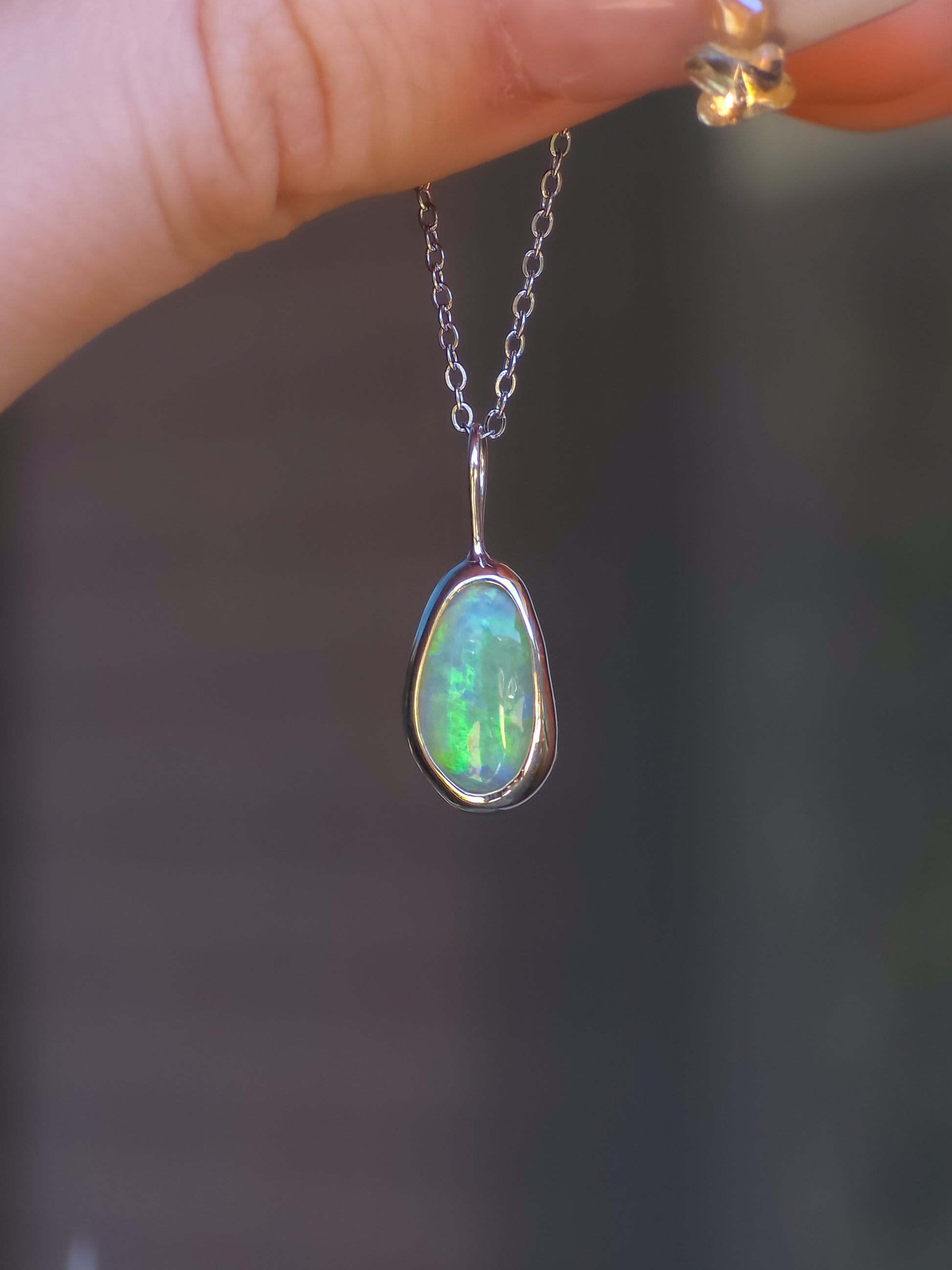 FERN | Solid Crystal Mintabie opal pendant / 925 Silver / Australian opal necklace