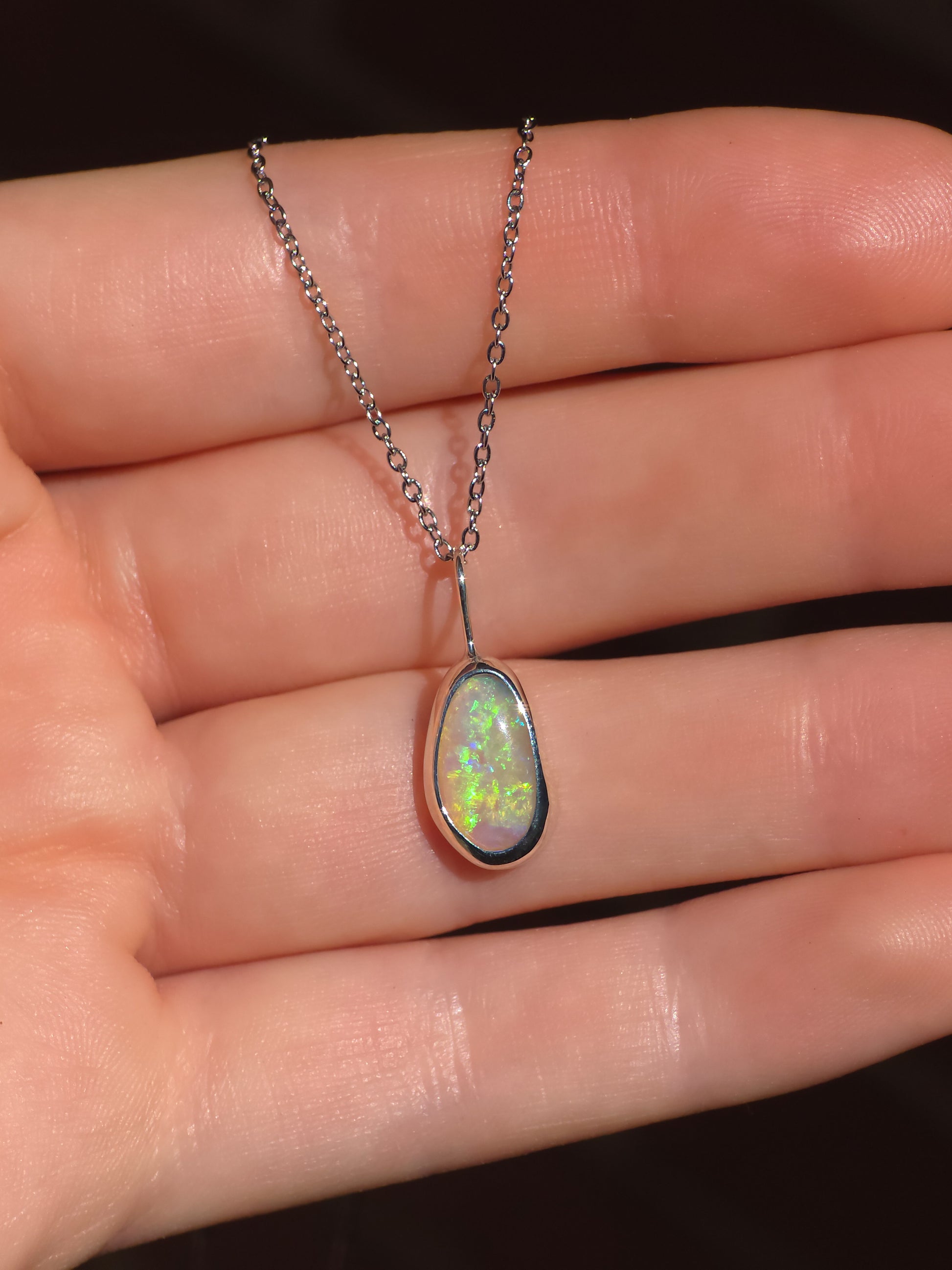 FERN | Solid Crystal Mintabie opal pendant / 925 Silver / Australian opal necklace