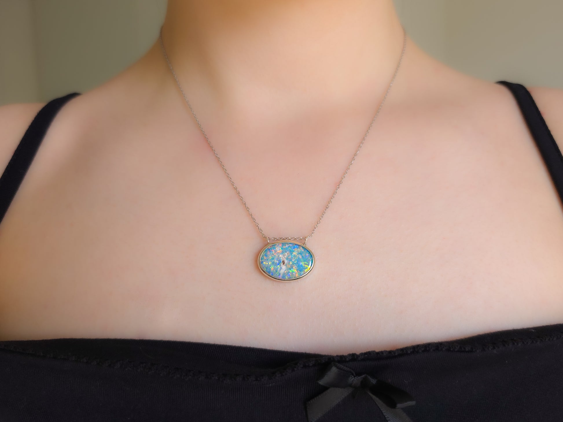 FLORAL | Coober Pedy opal doublet pendant / minimalist jewelry / Australian opal / crystal opal necklace