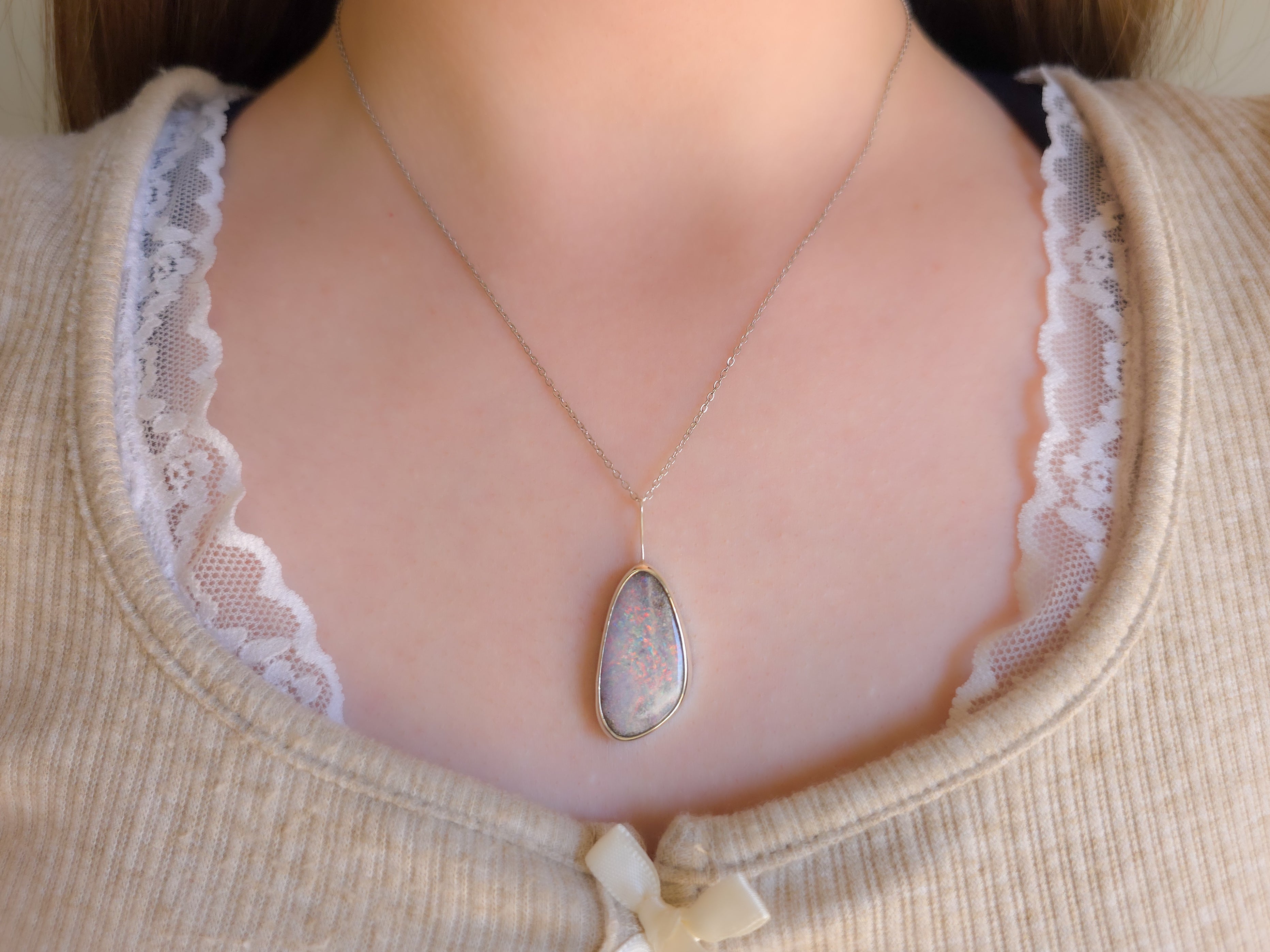 PIXIE | Mintabie opal doublet pendant / 925 Silver / Australian opal necklace
