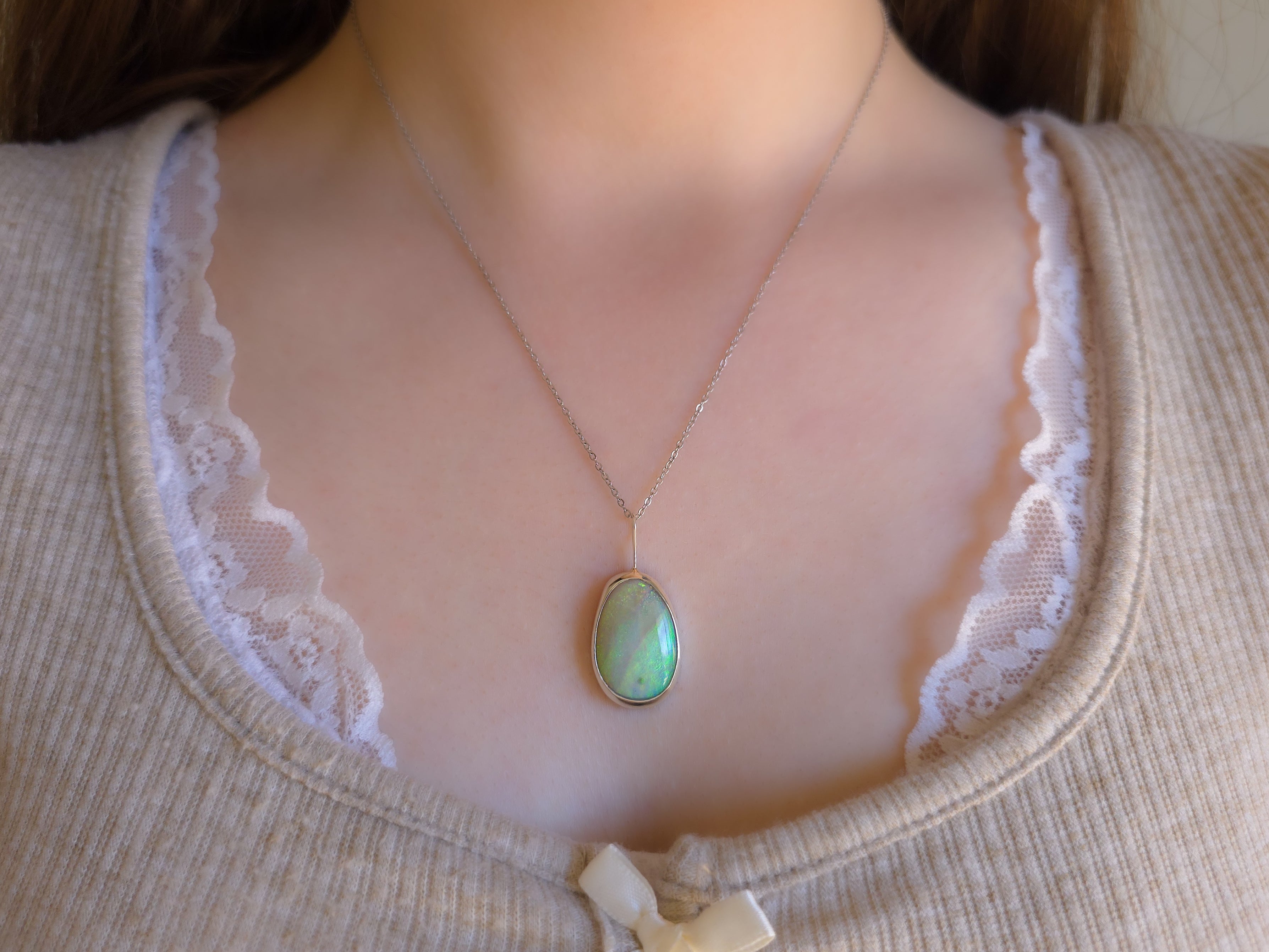 SUNRISE | Solid Mintabie opal pendant / 925 Silver / Australian opal necklace / Solid opal pendant