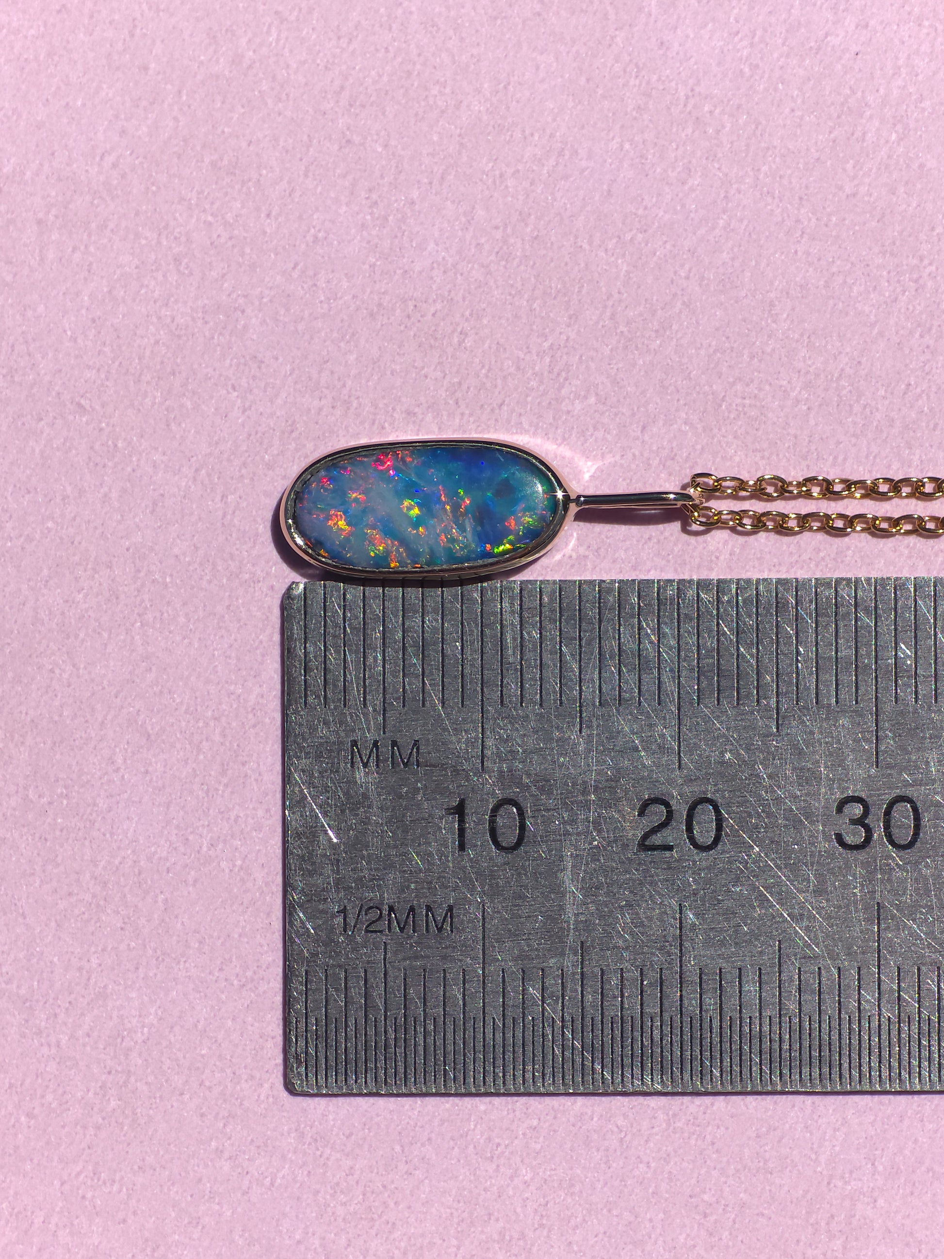 TULIP | 14K Gold Coober Pedy opal doublet necklace/ rainbow crystal opal/ minimalist jewelry