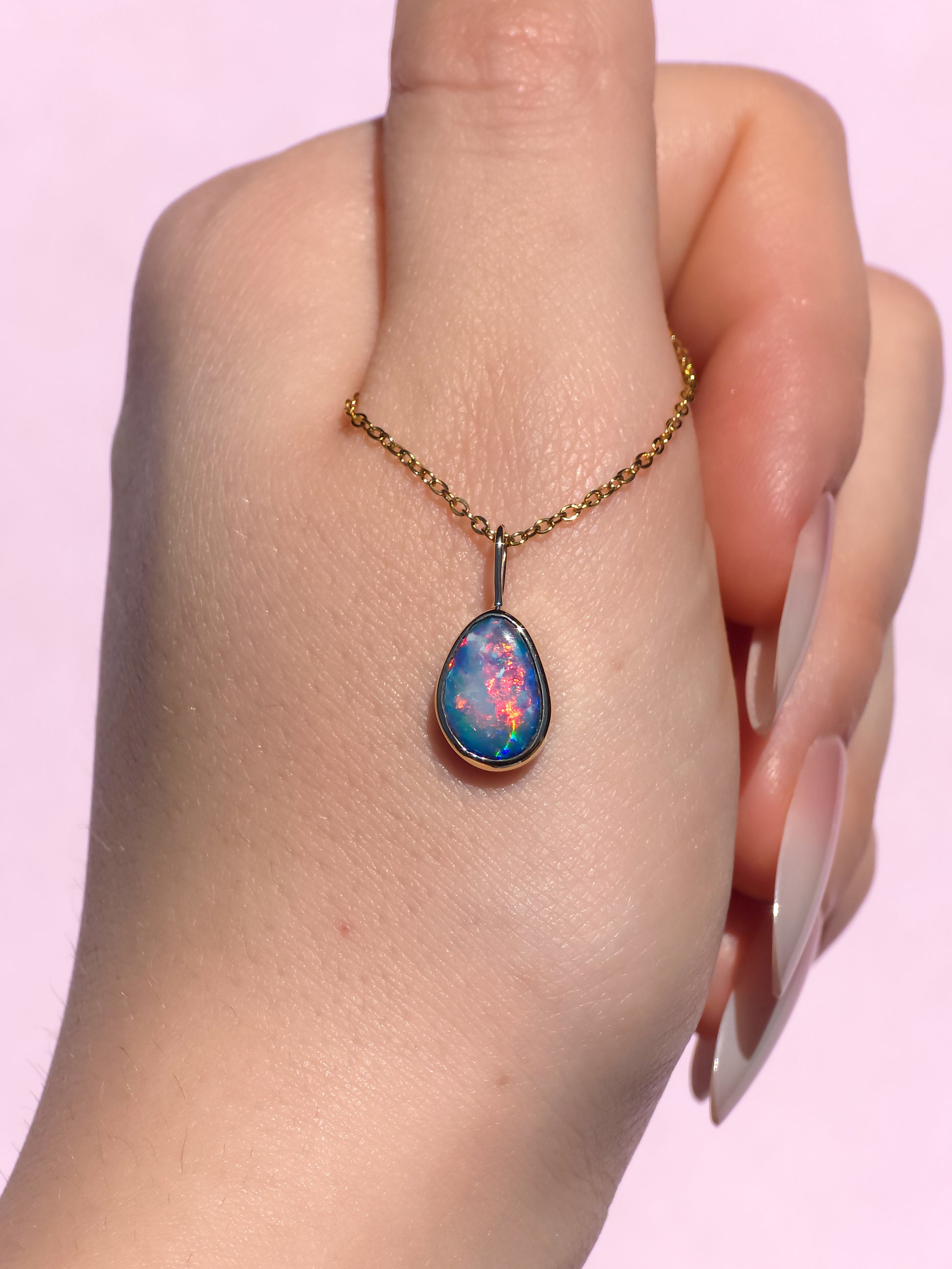 CHERRY BLOSSOM | 14K Gold Coober Pedy opal doublet necklace/ pink crystal opal/ minimalist jewelry