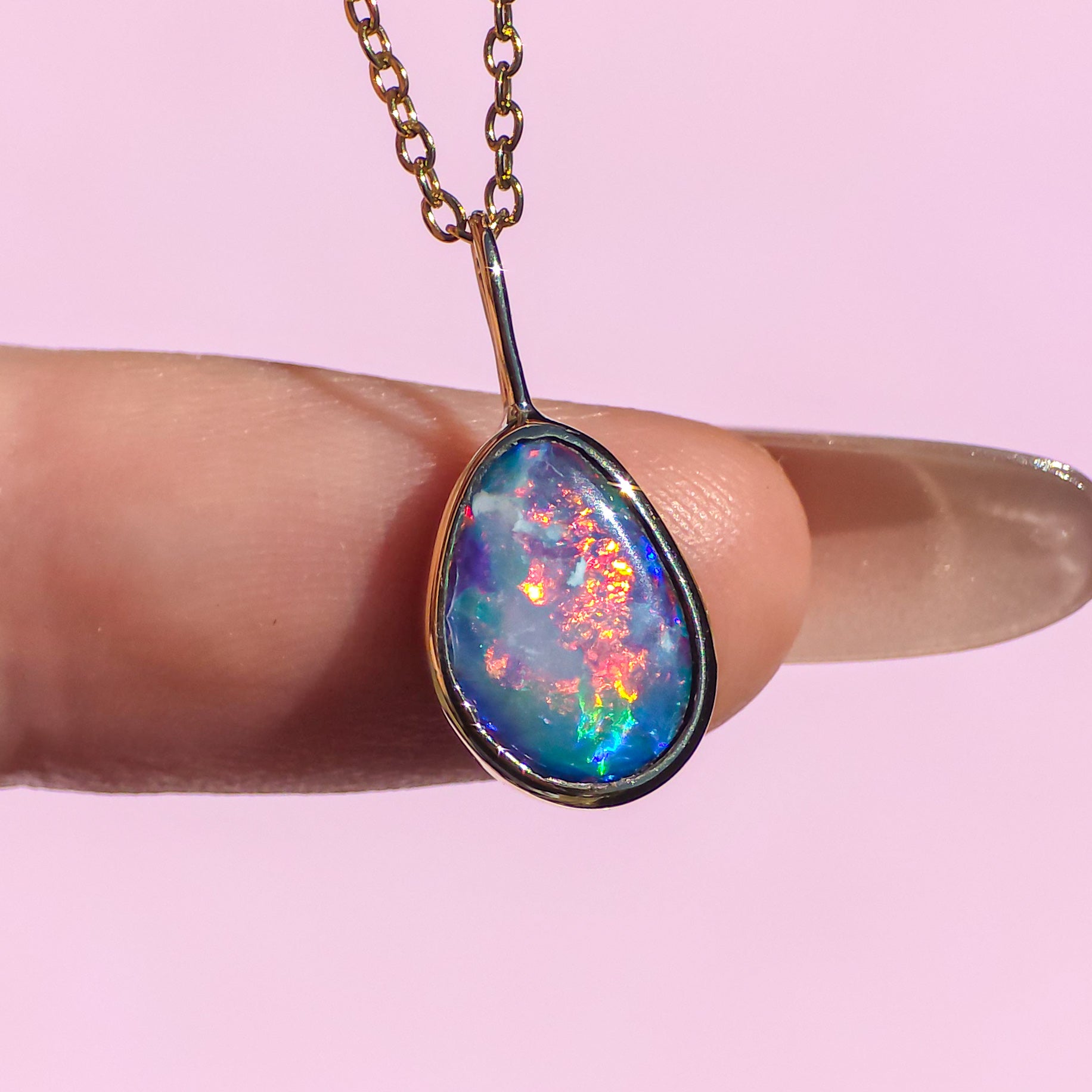 CHERRY BLOSSOM | 14K Gold Coober Pedy opal doublet necklace/ pink crystal opal/ minimalist jewelry