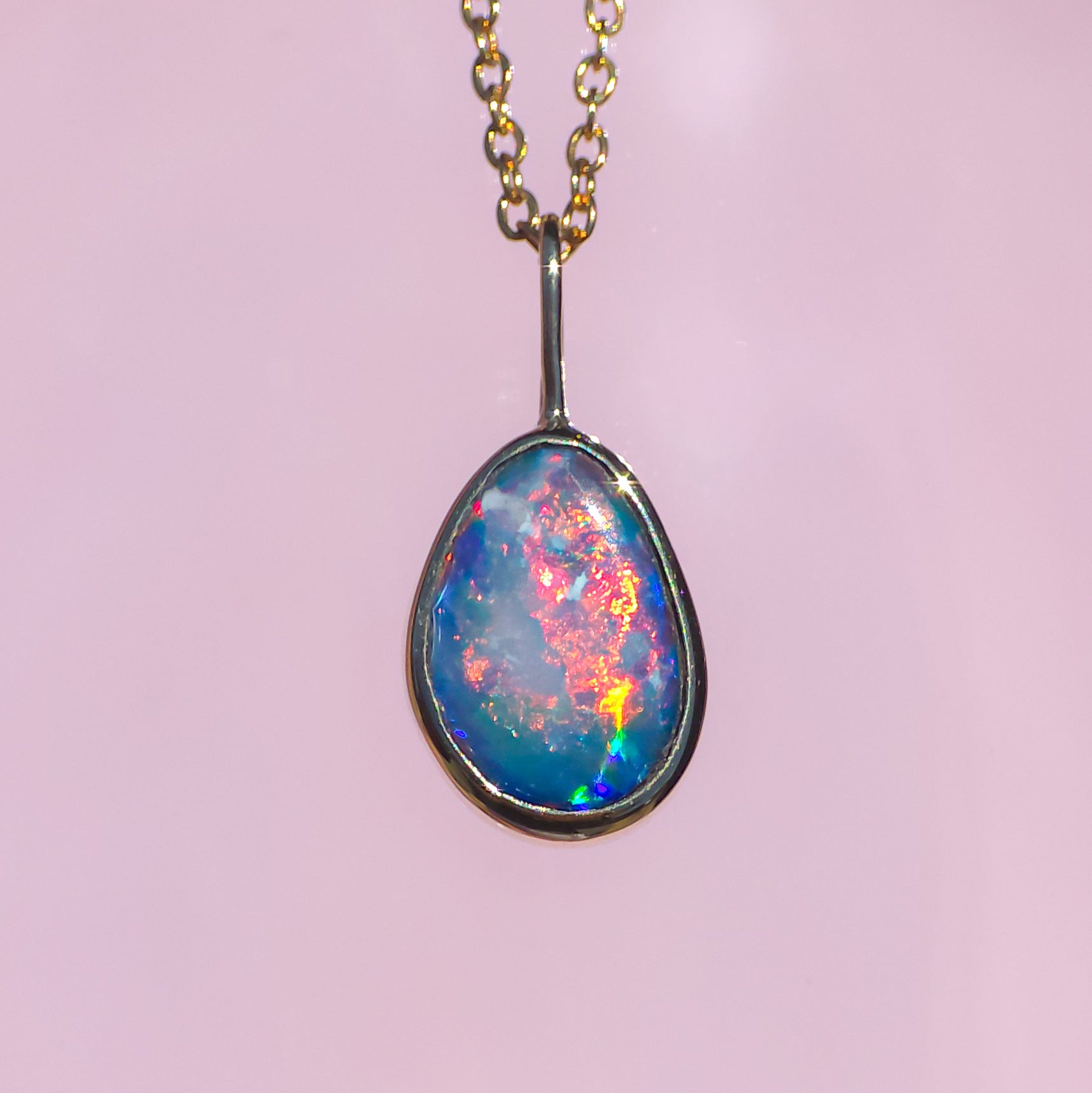 CHERRY BLOSSOM | 14K Gold Coober Pedy opal doublet necklace/ pink crystal opal/ minimalist jewelry