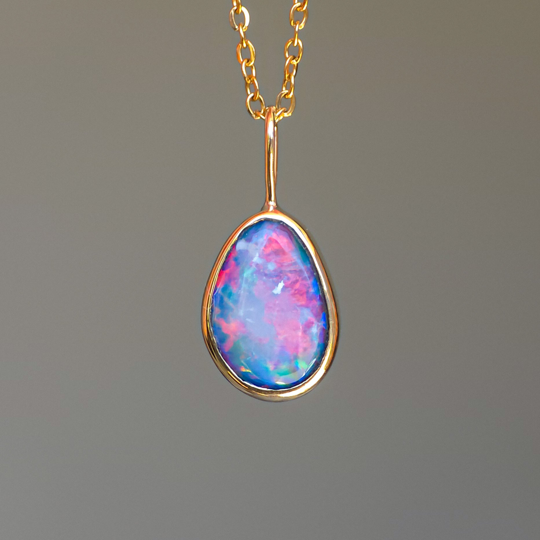 CHERRY BLOSSOM | 14K Gold Coober Pedy opal doublet necklace/ pink crystal opal/ minimalist jewelry