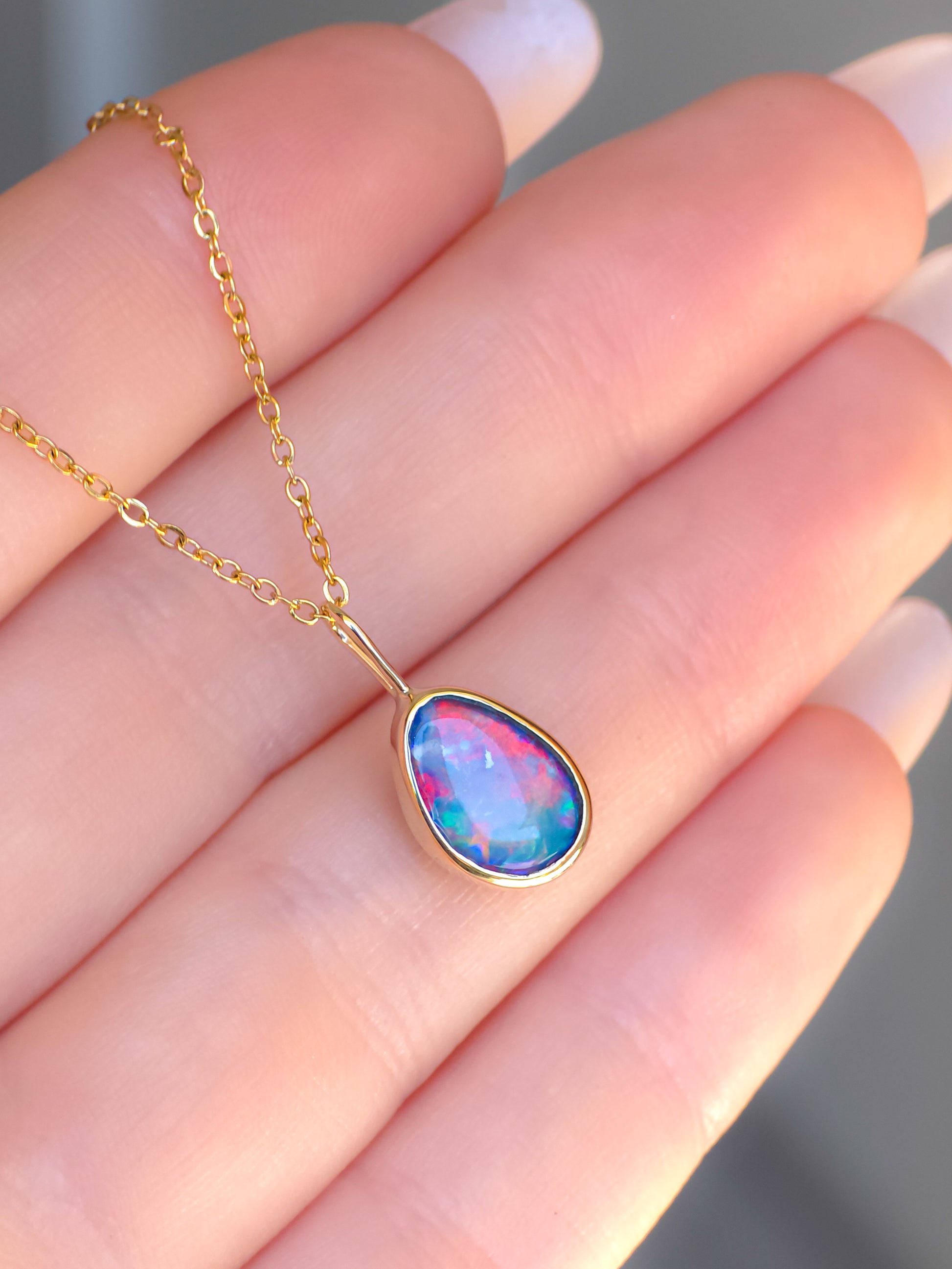 CHERRY BLOSSOM | 14K Gold Coober Pedy opal doublet necklace/ pink crystal opal/ minimalist jewelry