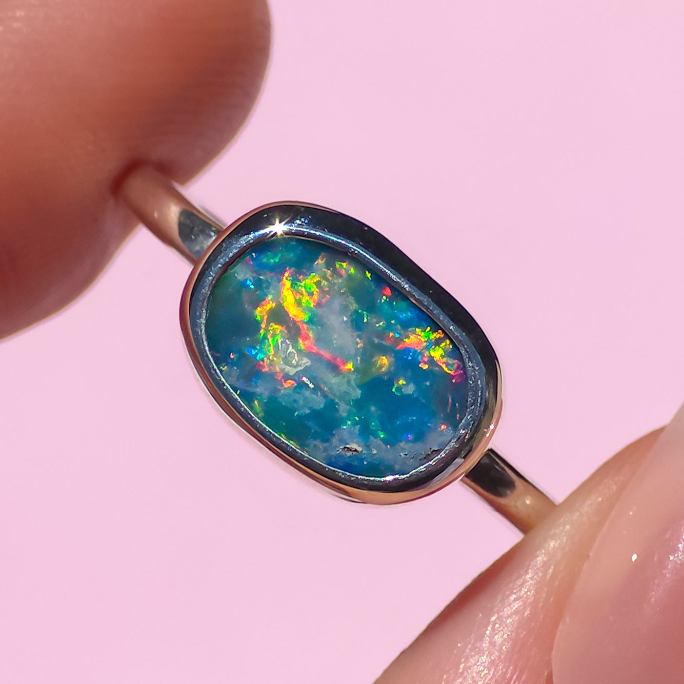 RUBY | Australian Coober Pedy Opal Doublet Ring / solid 925 silver / free sizing / minimalist jewelry