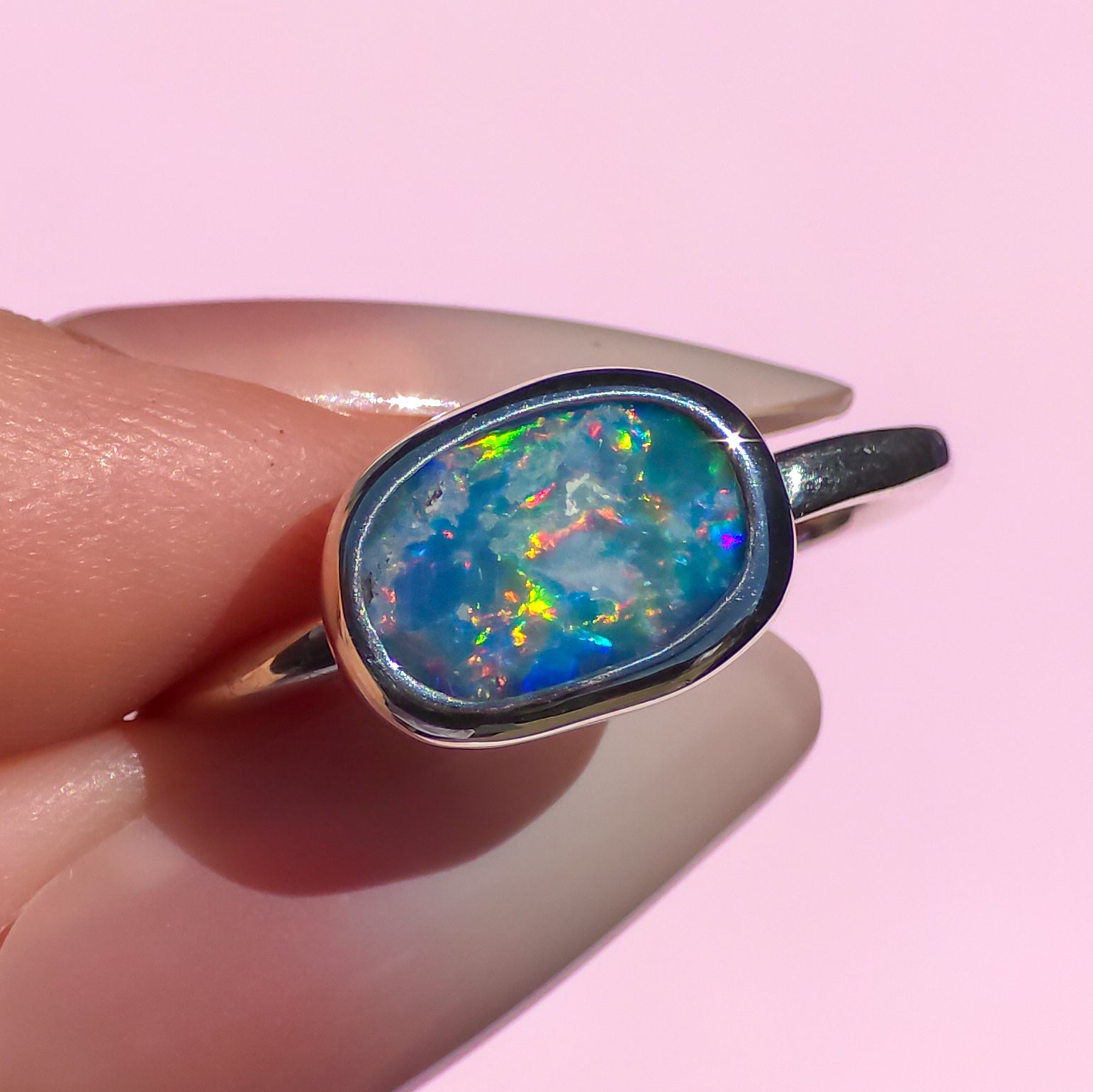 RUBY | Australian Coober Pedy Opal Doublet Ring / solid 925 silver / free sizing / minimalist jewelry