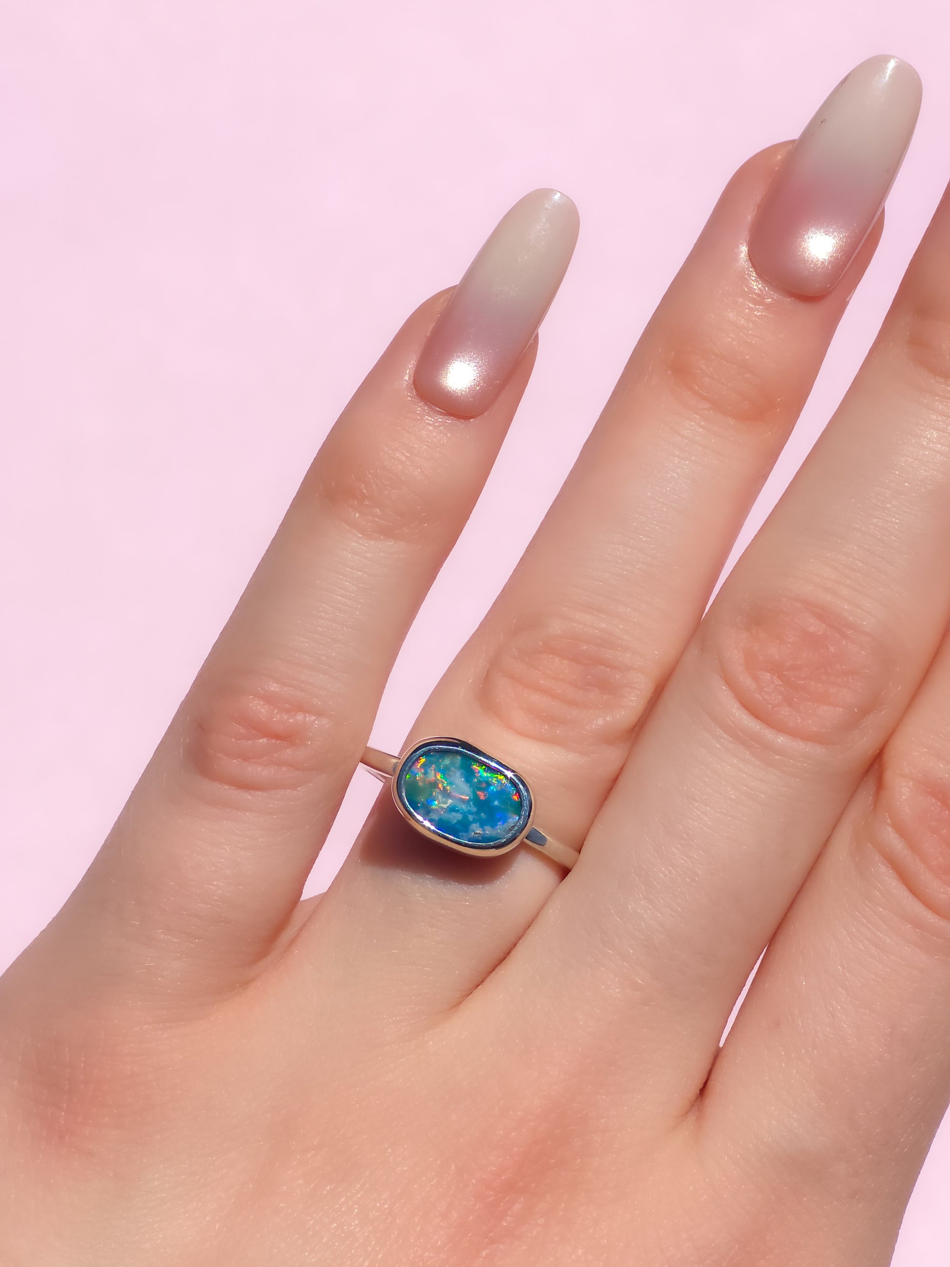 RUBY | Australian Coober Pedy Opal Doublet Ring / solid 925 silver / free sizing / minimalist jewelry