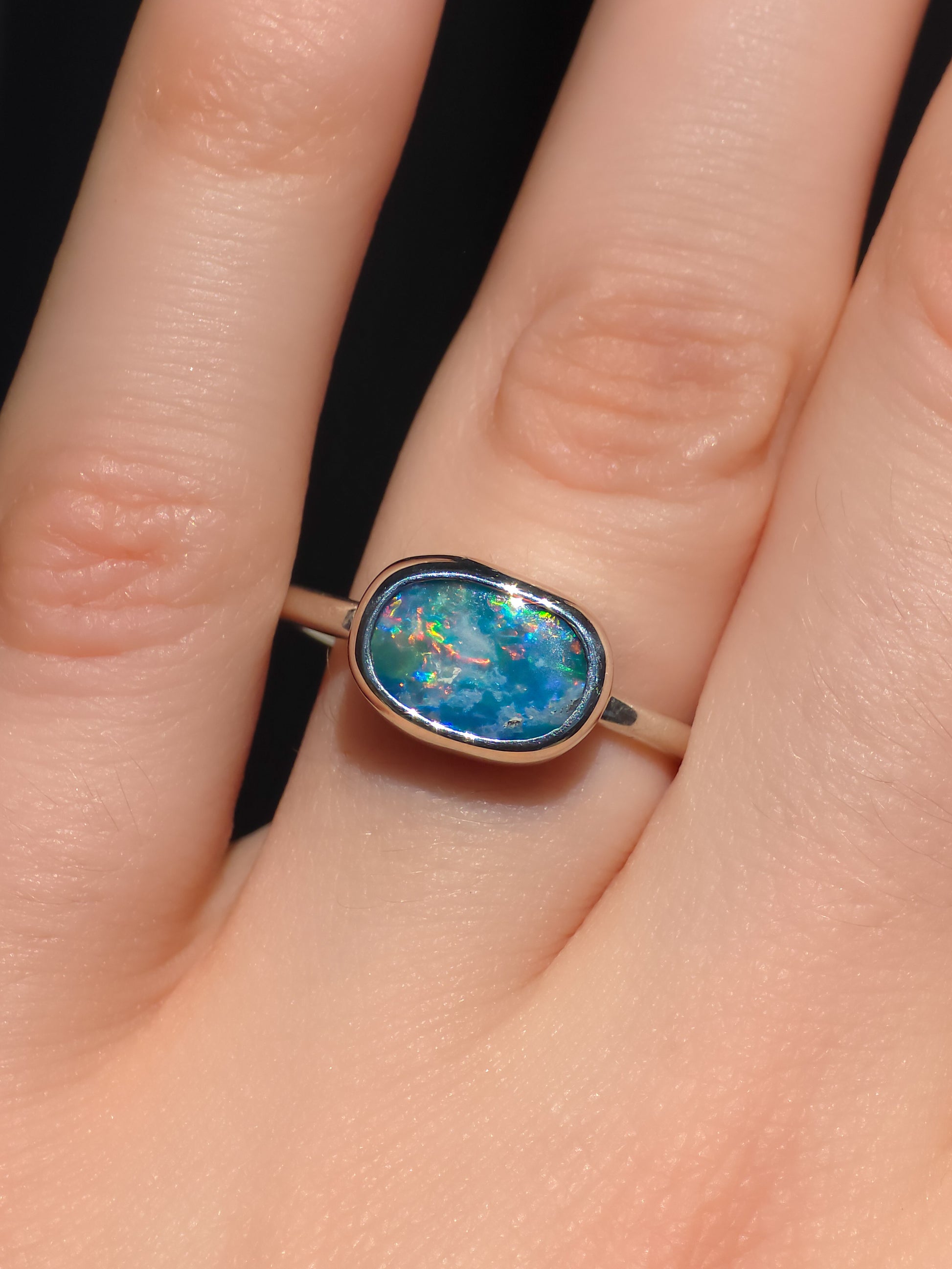 RUBY | Australian Coober Pedy Opal Doublet Ring / solid 925 silver / free sizing / minimalist jewelry