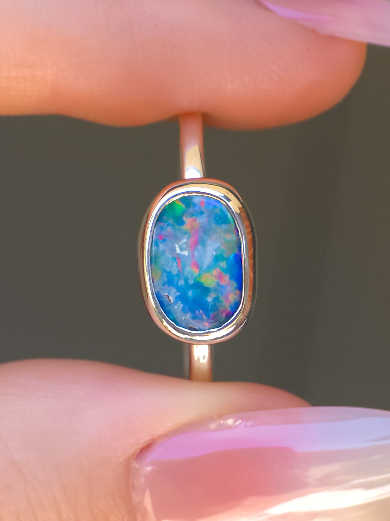RUBY | Australian Coober Pedy Opal Doublet Ring / solid 925 silver / free sizing / minimalist jewelry