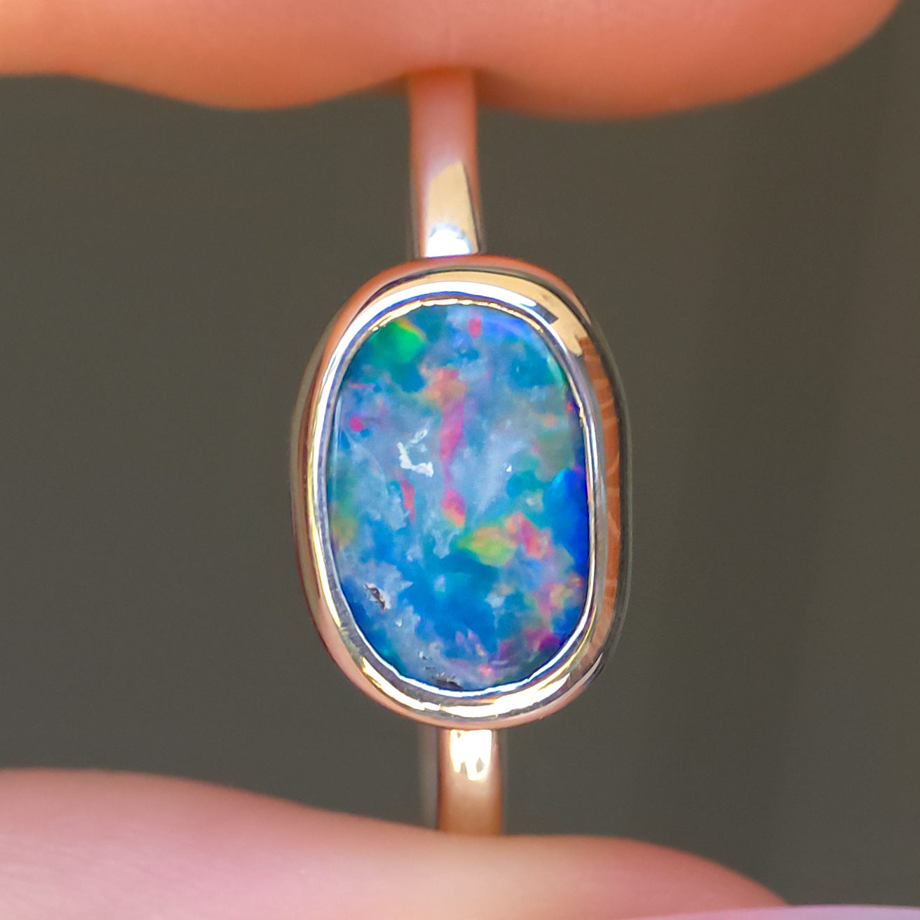 RUBY | Australian Coober Pedy Opal Doublet Ring / solid 925 silver / free sizing / minimalist jewelry