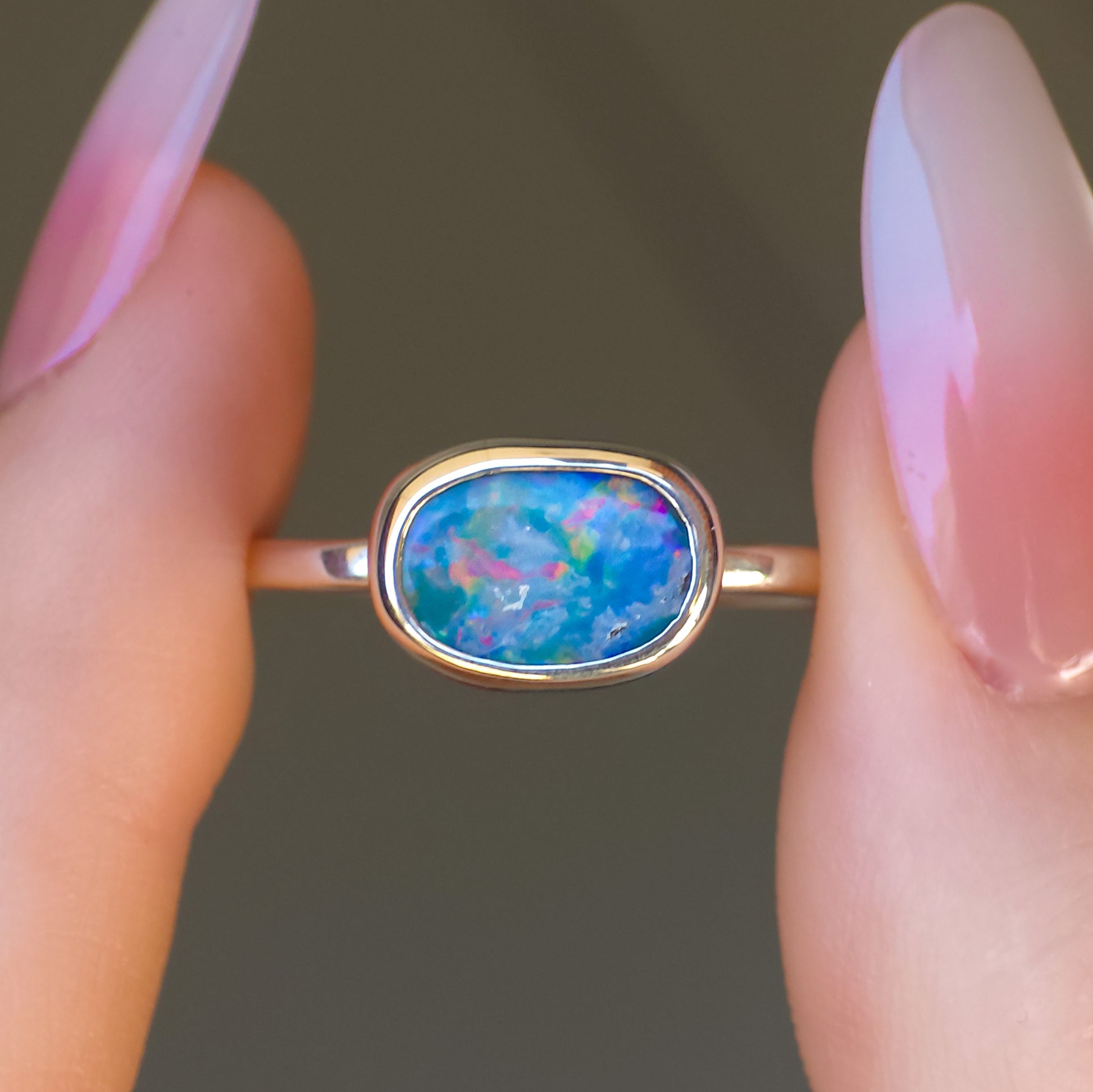 RUBY | Australian Coober Pedy Opal Doublet Ring / solid 925 silver / free sizing / minimalist jewelry
