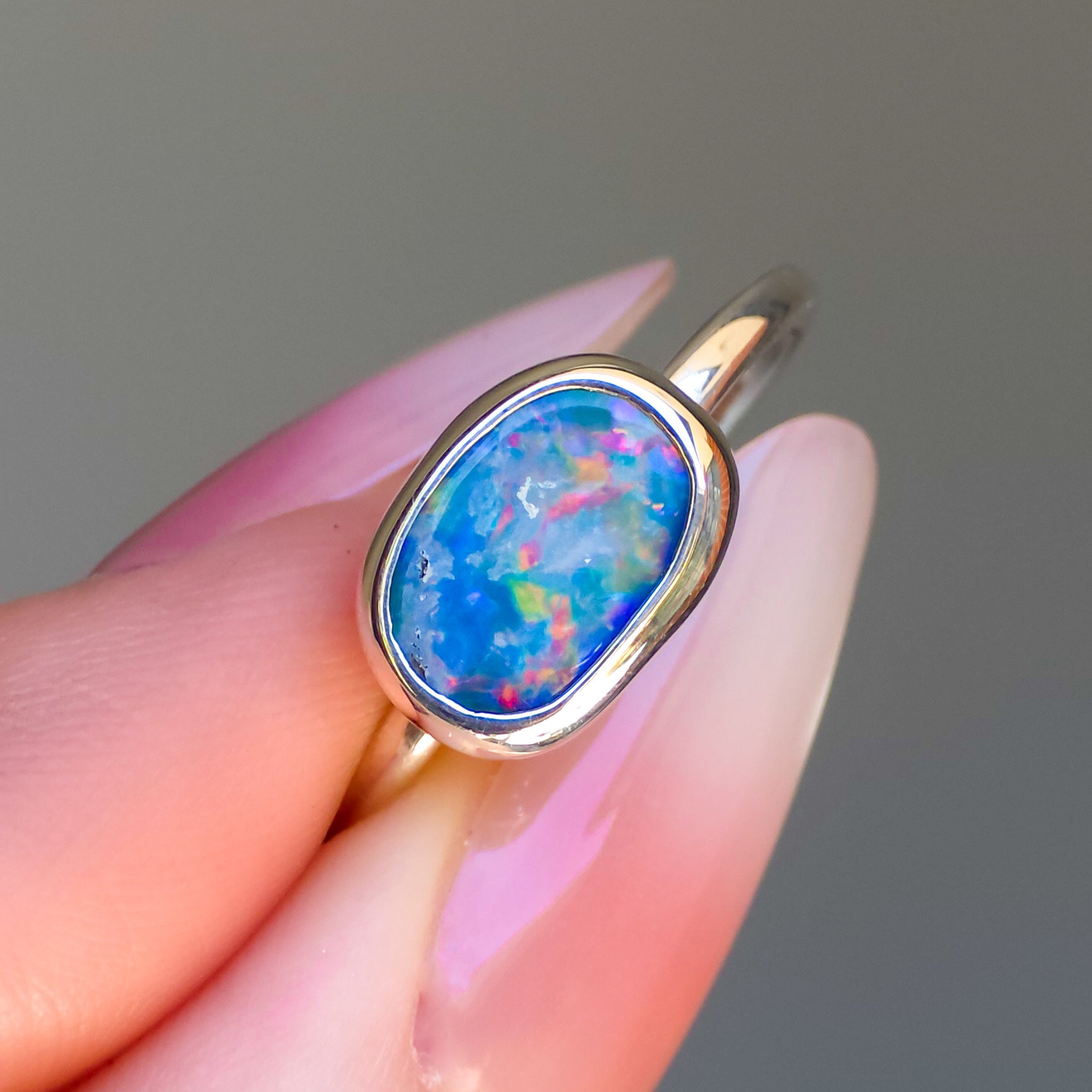 RUBY | Australian Coober Pedy Opal Doublet Ring / solid 925 silver / free sizing / minimalist jewelry