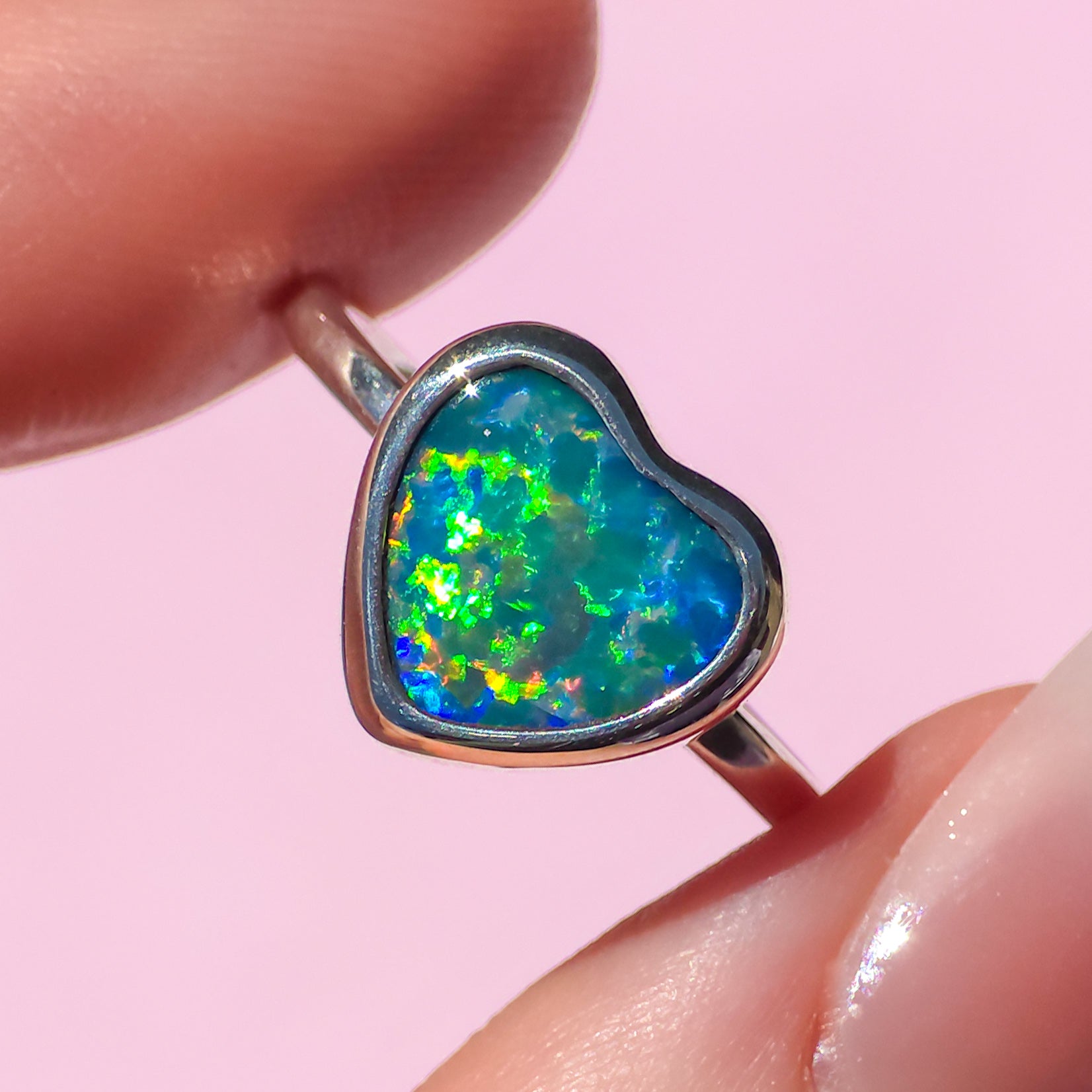 FLORAL HEART | Australian Coober Pedy Opal Doublet Ring / solid 925 silver / free sizing / minimalist jewelry / heart opal ring