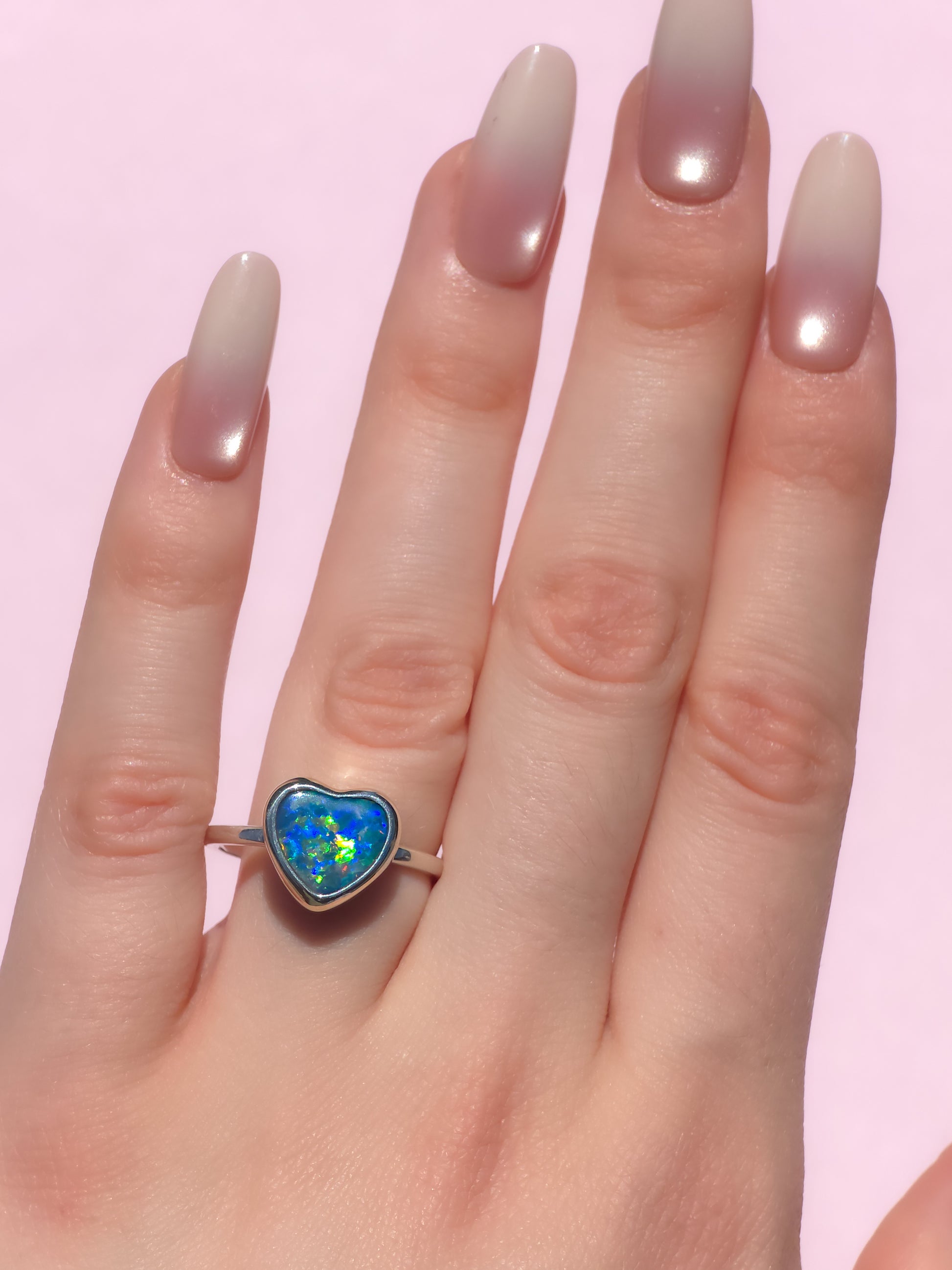 FLORAL HEART | Australian Coober Pedy Opal Doublet Ring / solid 925 silver / free sizing / minimalist jewelry / heart opal ring