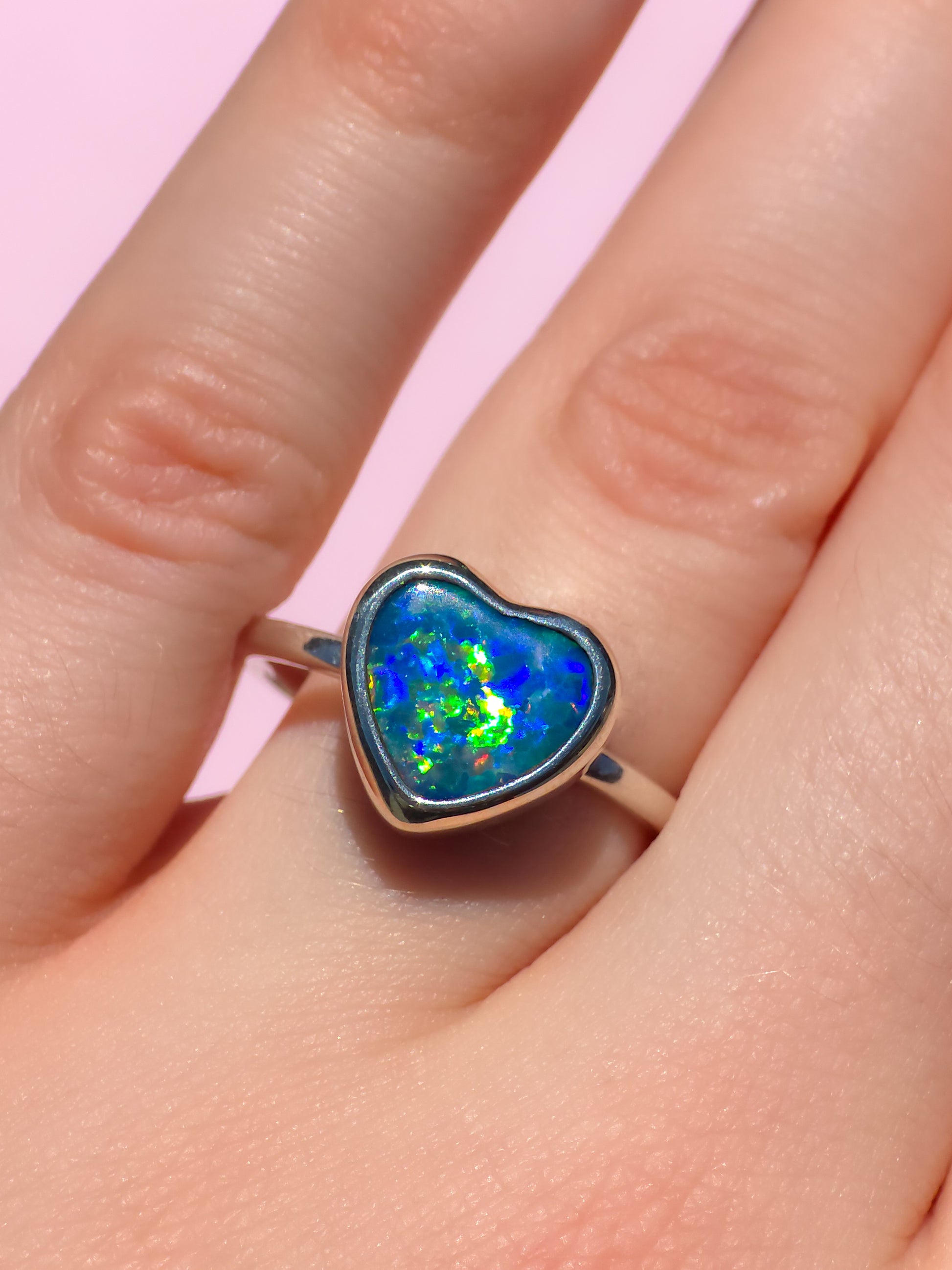 FLORAL HEART | Australian Coober Pedy Opal Doublet Ring / solid 925 silver / free sizing / minimalist jewelry / heart opal ring